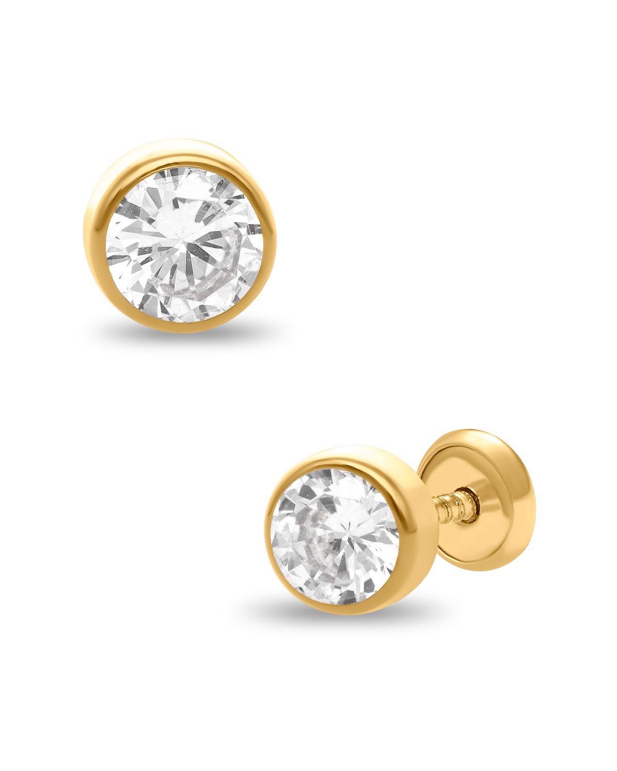 Broqueles de Oro Amarillo 14K con Zirconias