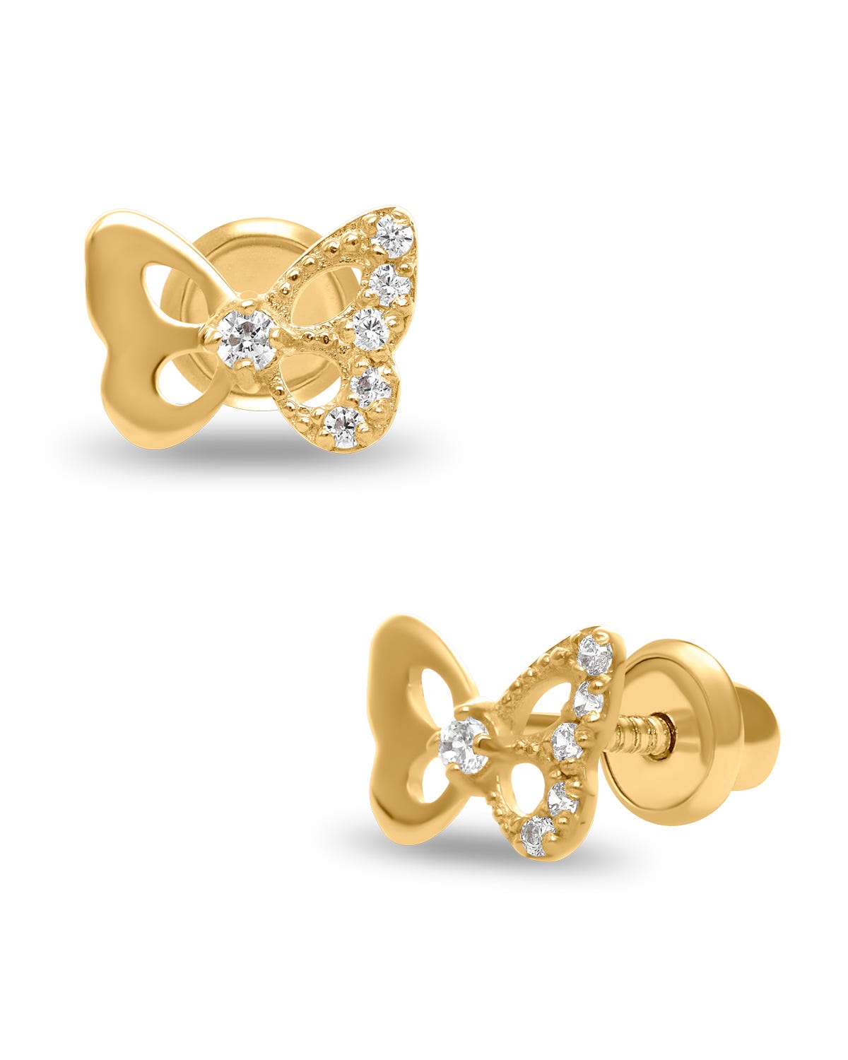 Broqueles de Mariposa en Oro Amarillo 14K con Zirconias