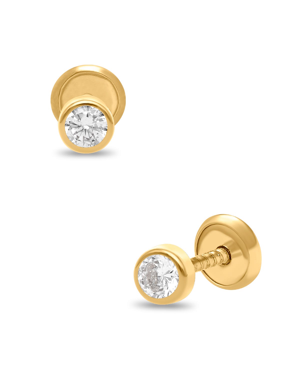 Broqueles Redondos de Oro Amarillo 14K con Zirconias