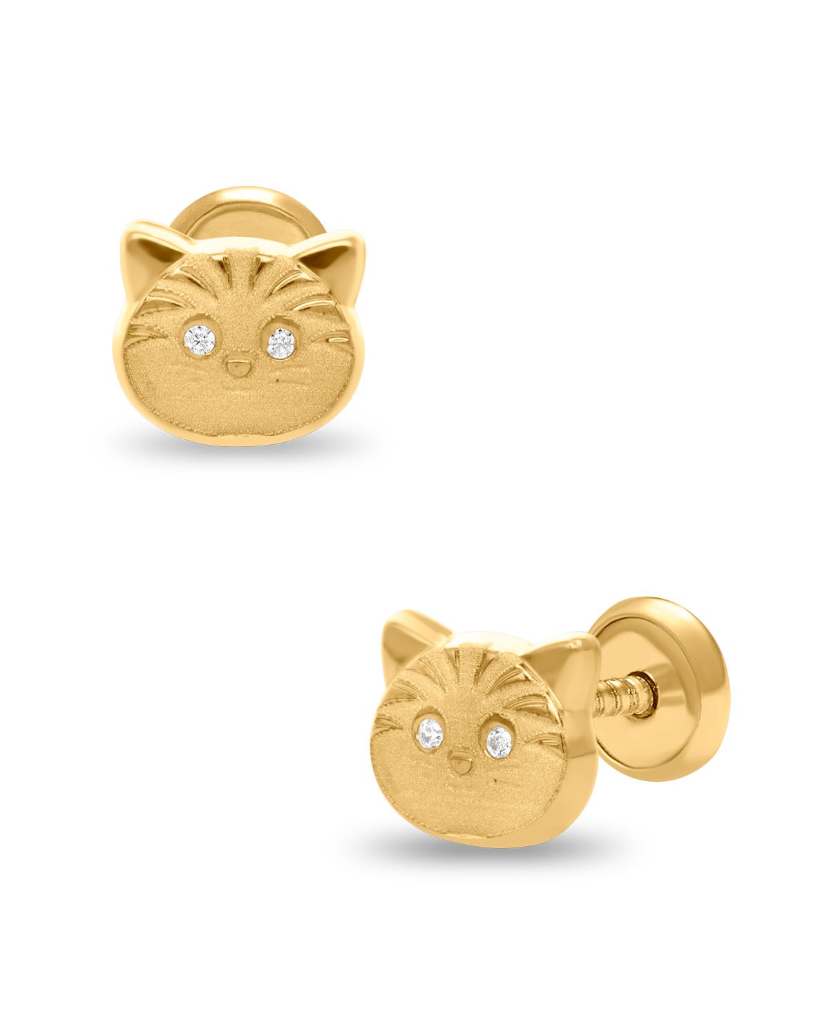 Broqueles de Gatito en Oro Amarillo 14K con Zirconias