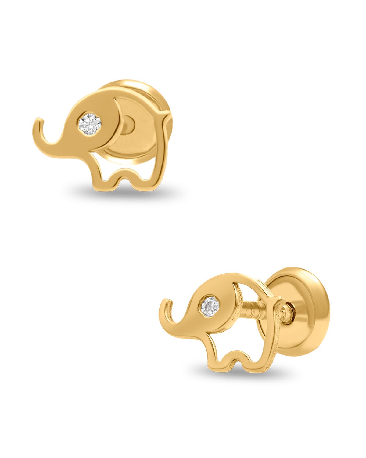 Broqueles de Elefante en Oro Amarillo 14K con Zirconias