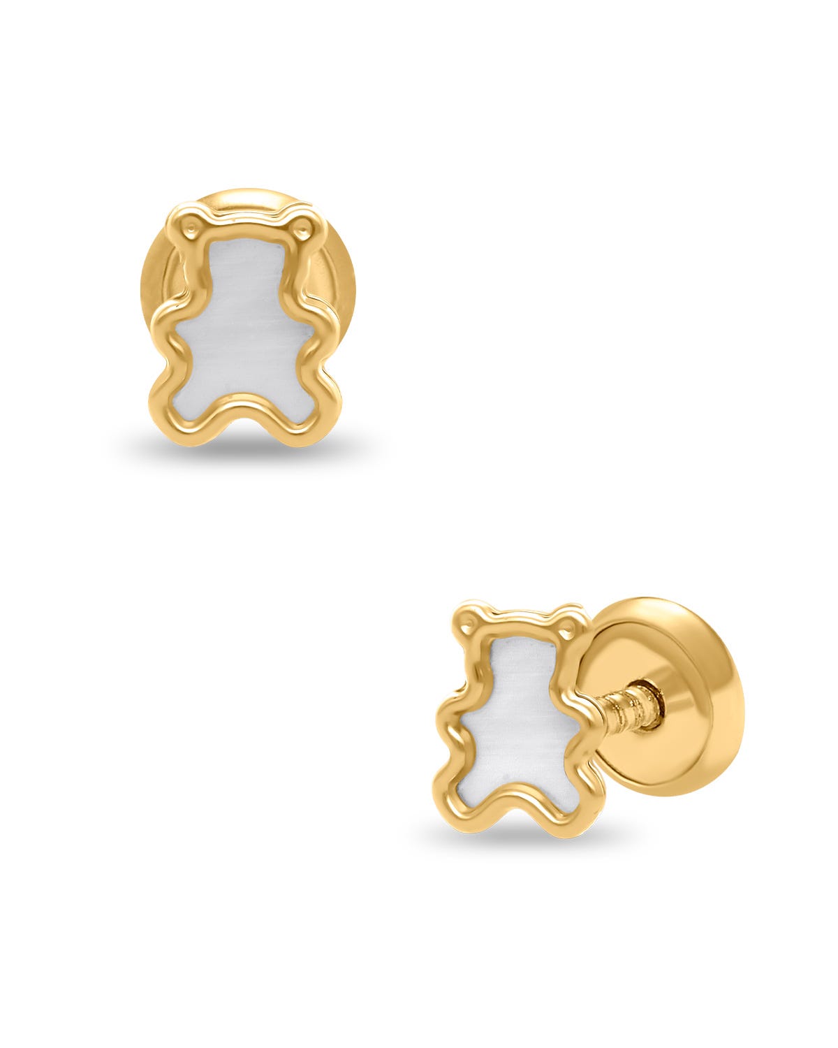 Broqueles de Osito en Oro Amarillo 14K con Perla