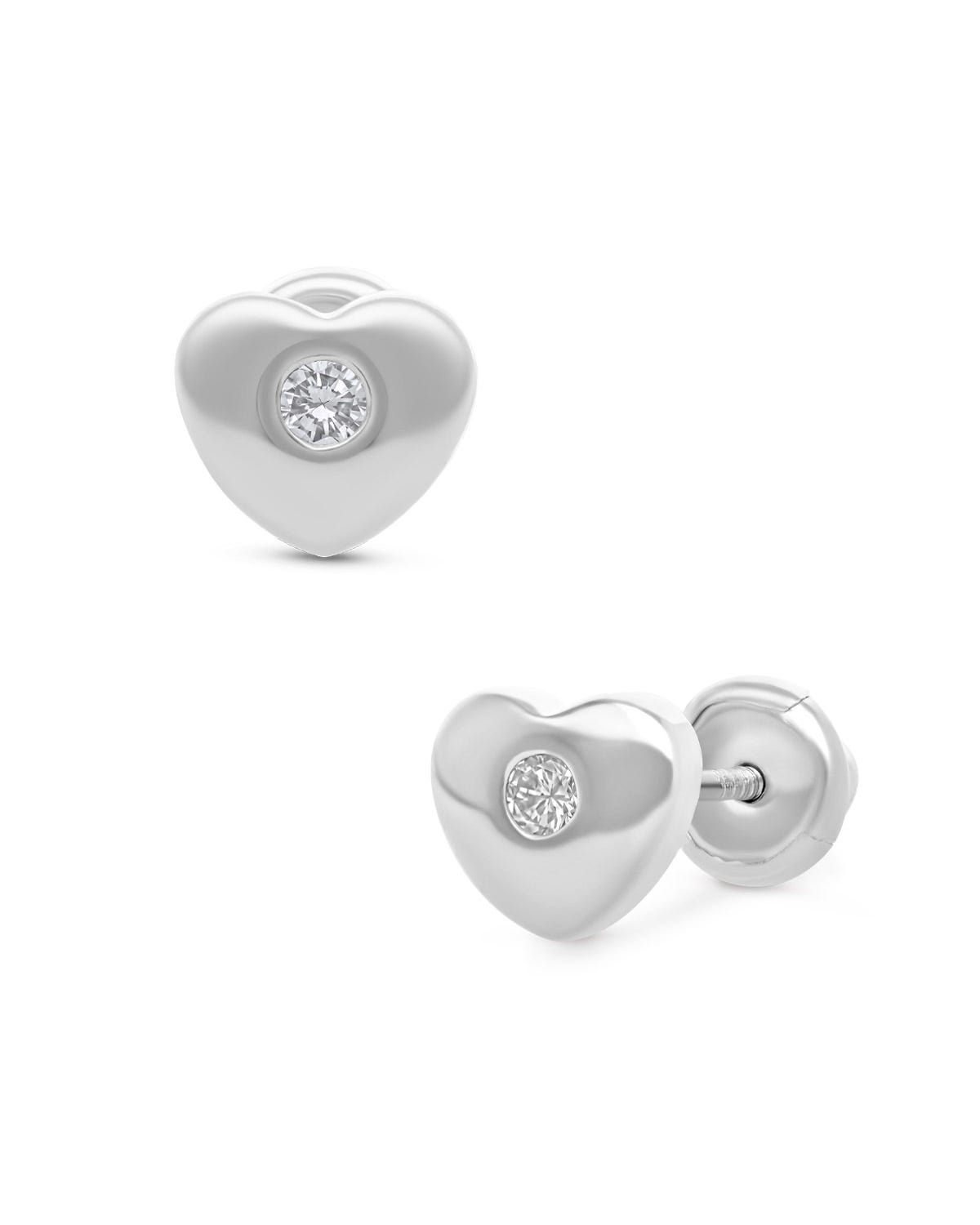 Broqueles corazón oro blanco 14K 2pts diamante PRB-115-A