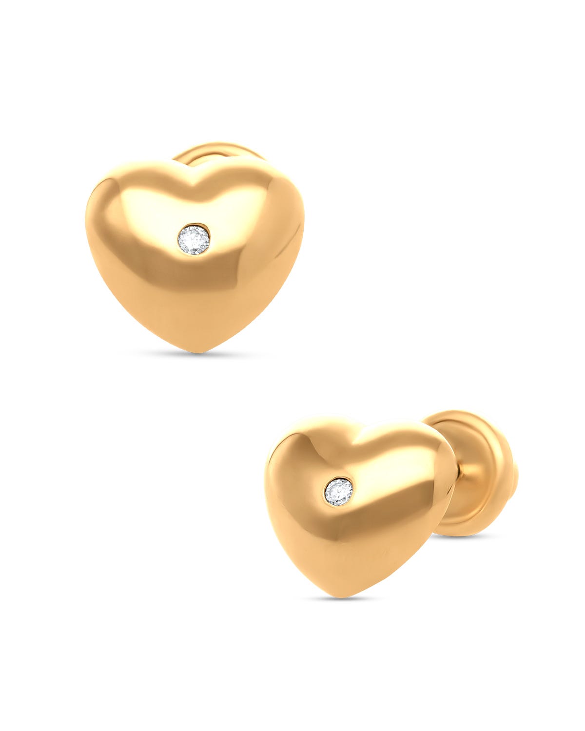 Broqueles de corazón en oro amarillo 14k con diamante PRB-120-A
