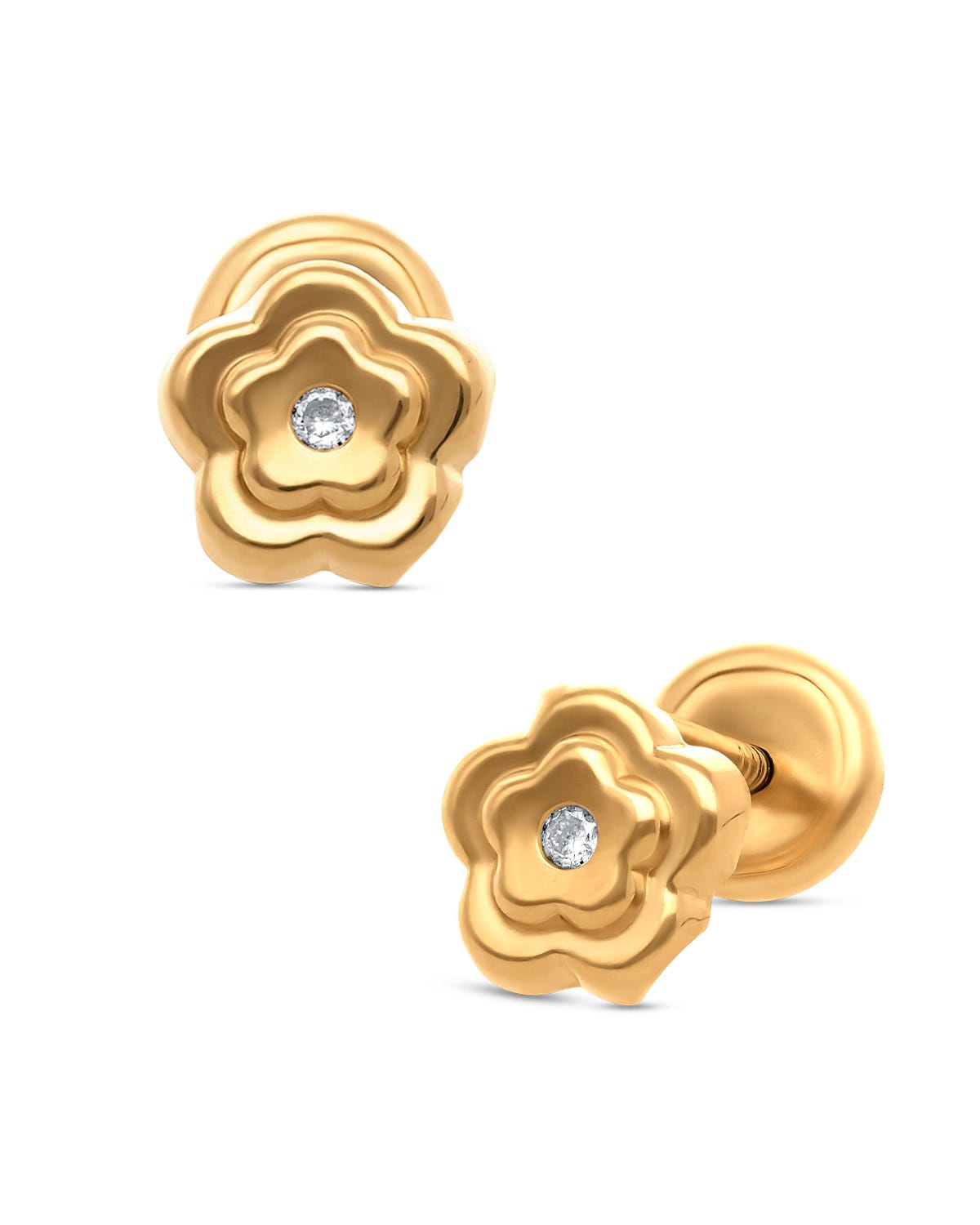 Broqueles de flor en oro amarillo 14k con diamante PRB-122-A