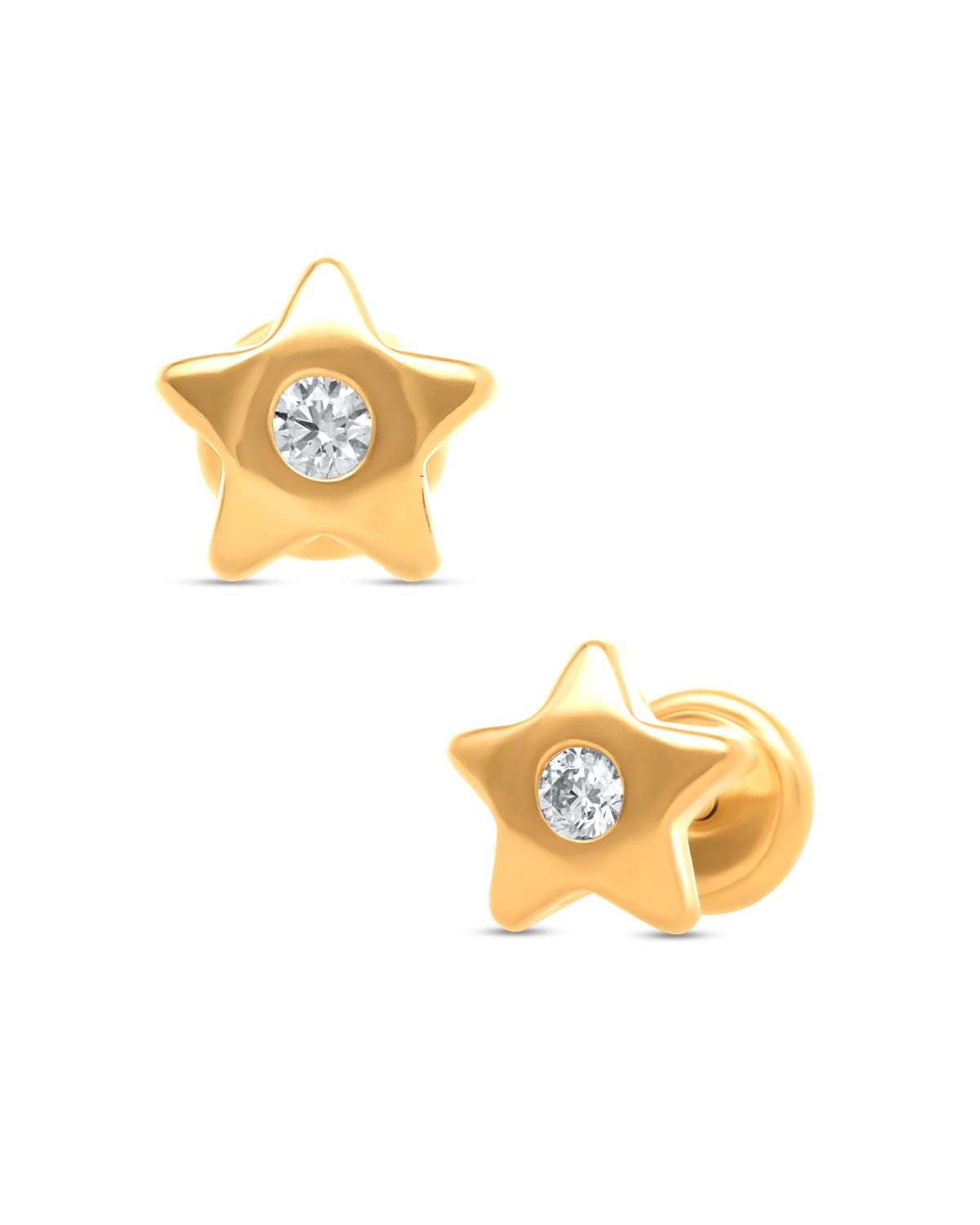Broqueles de estrella en oro amarillo 14k con diamante PRB-125-A