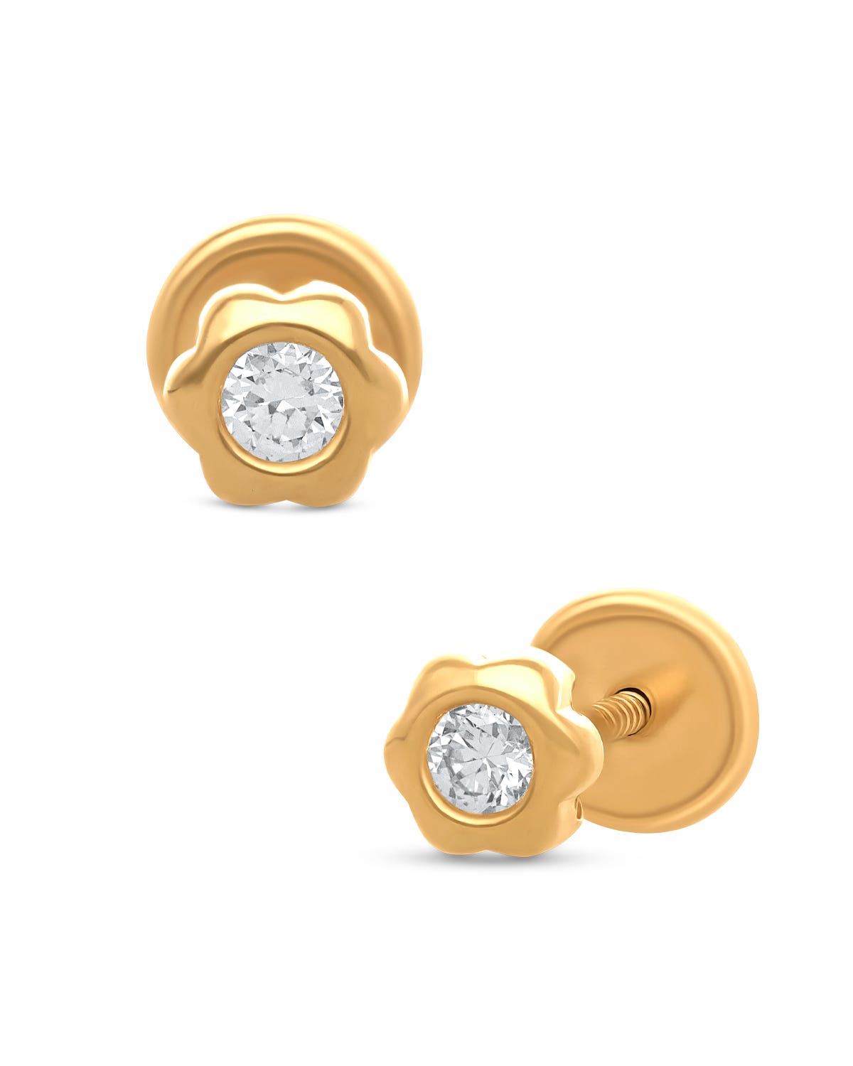 Broqueles de flor en oro amarillo 14k con 2pts de diamante PRB-135-A