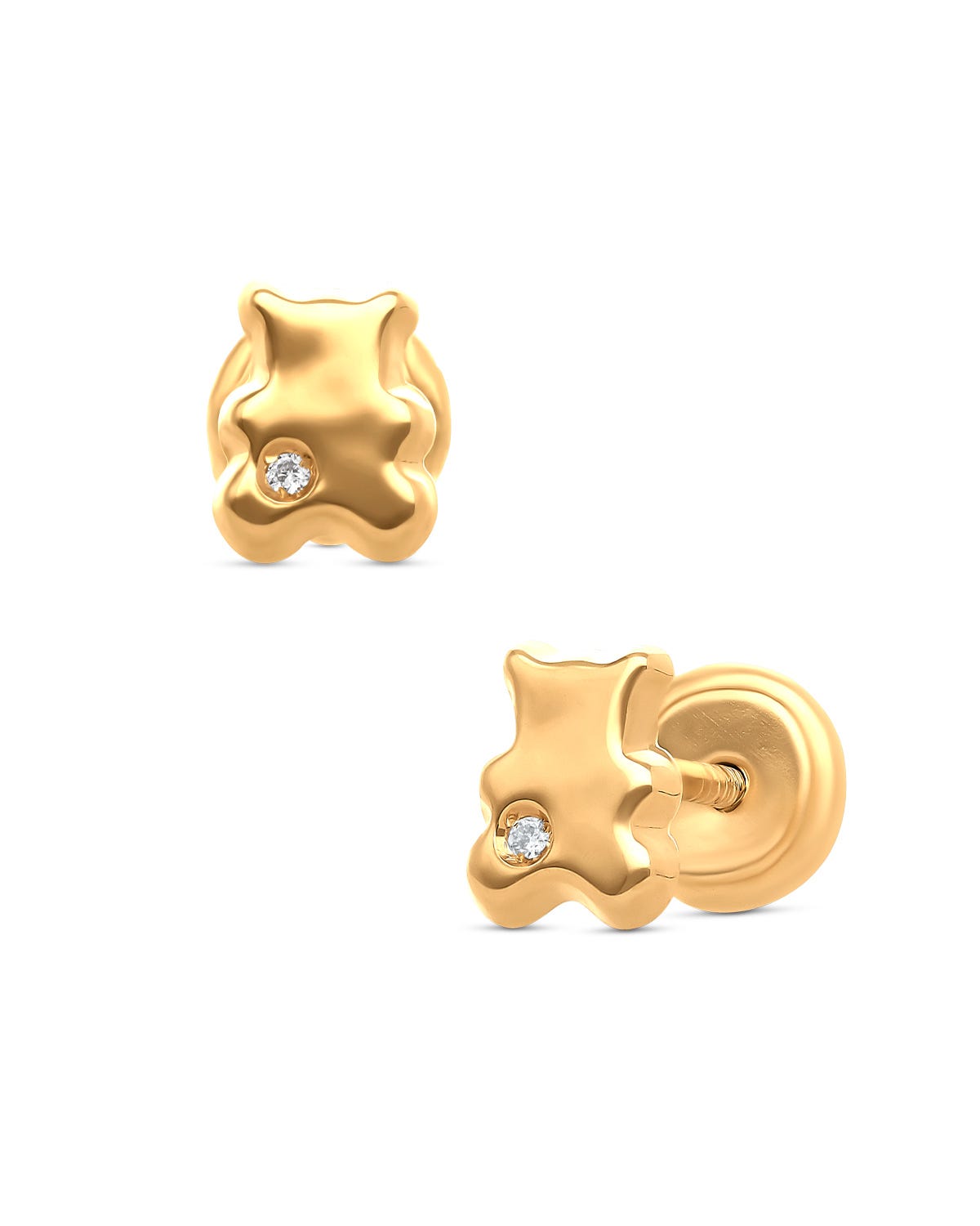 Broqueles de oso en oro amarillo 14k con 1pt de diamante PRB-147-A