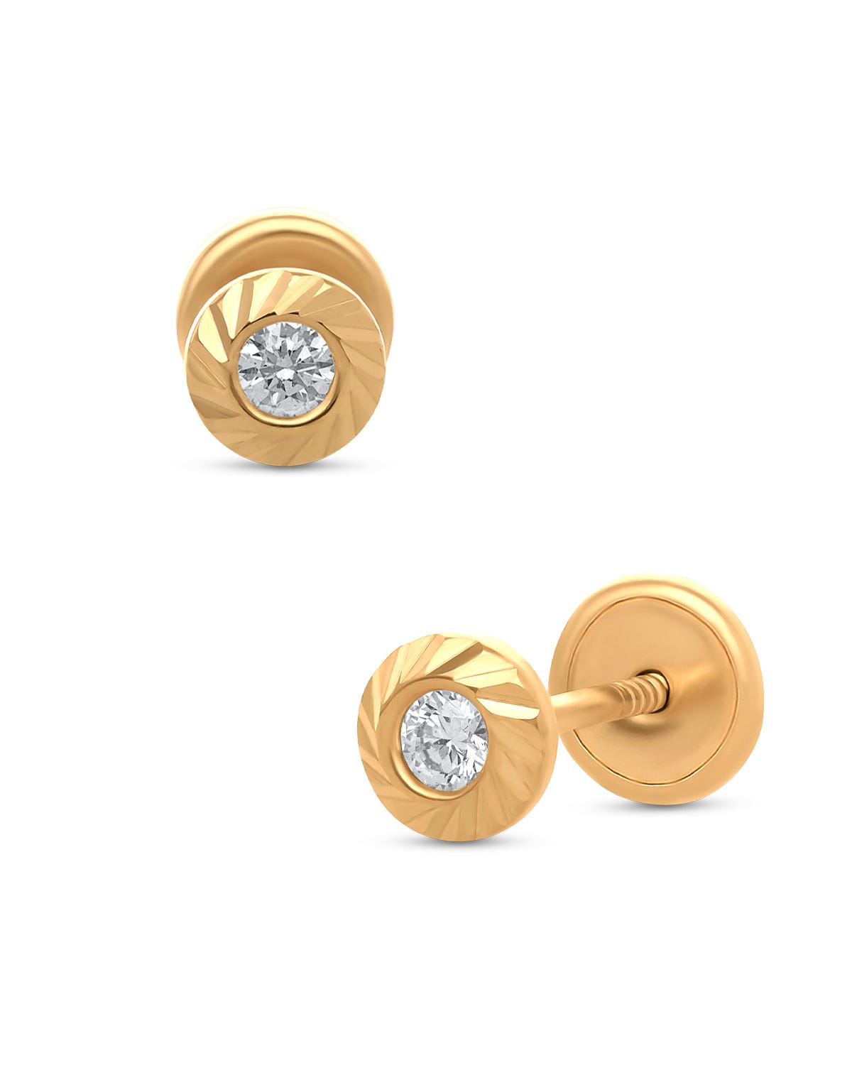 Broqueles redondos de oro amarillo 14K con 3 pts de diamante
