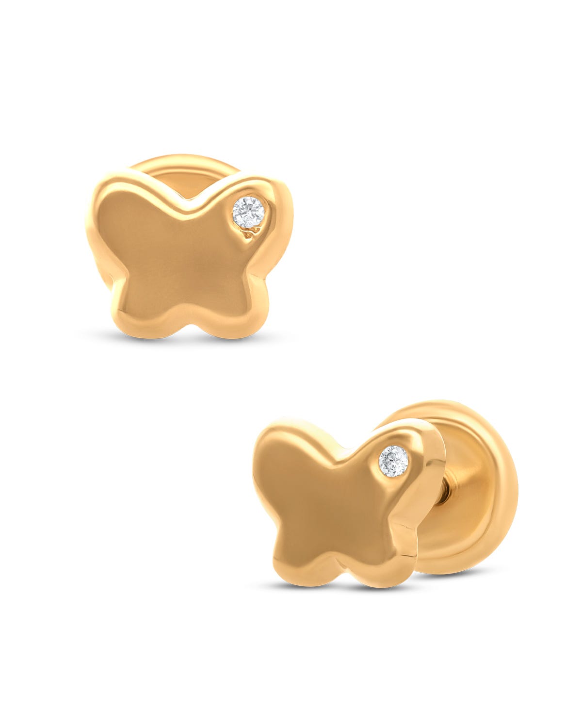 Broqueles de mariposa en oro amarillo 14K con 1 pt de diamante