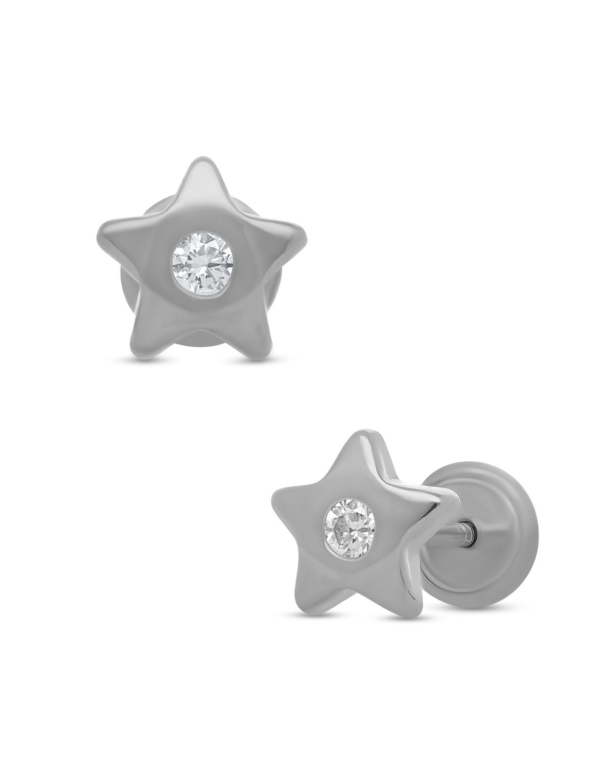 Broqueles de estrella en oro blanco 14k con diamante PRB-117-A
