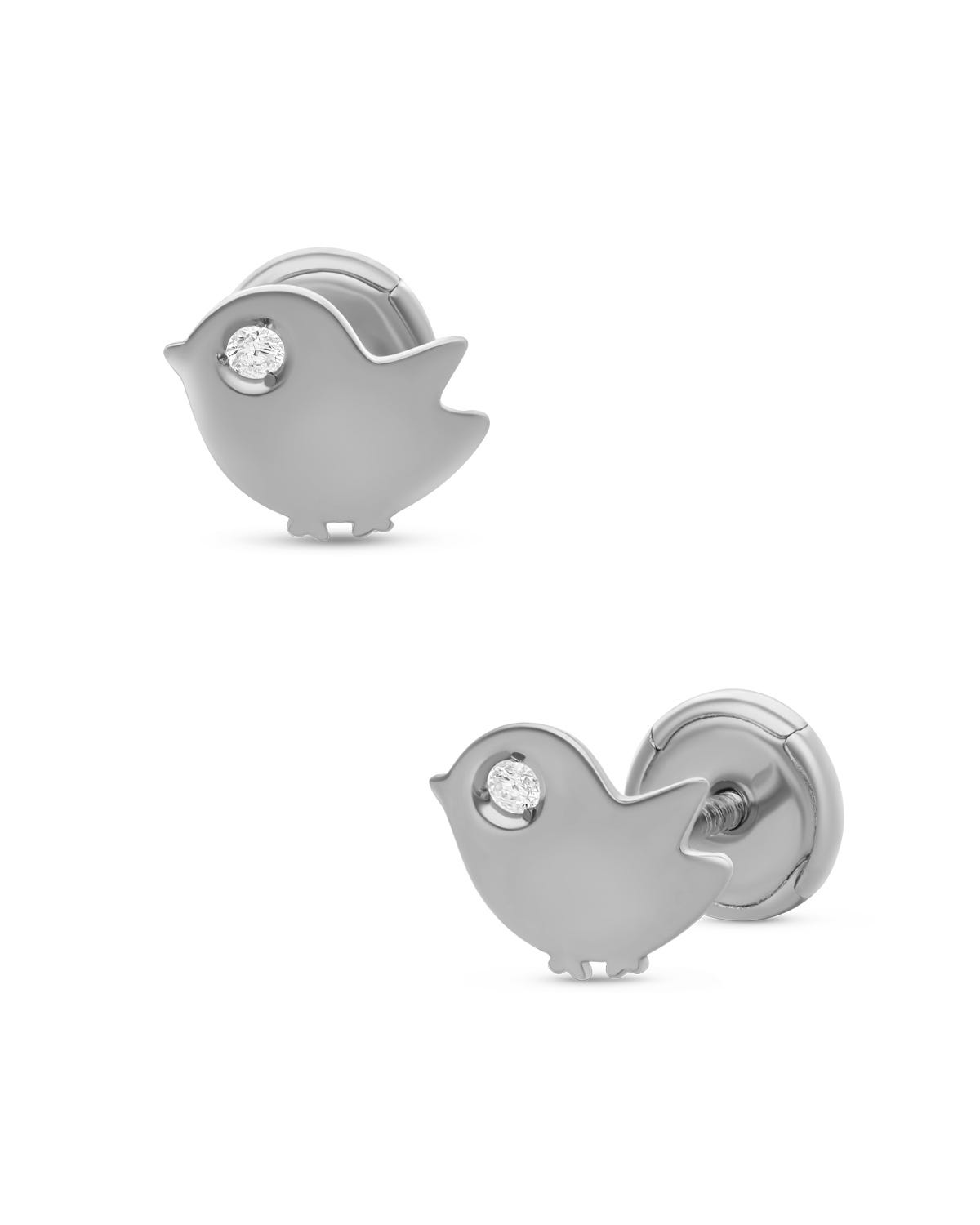 Broqueles pajarito oro blanco 14K 1pt diamante PRB-121-A
