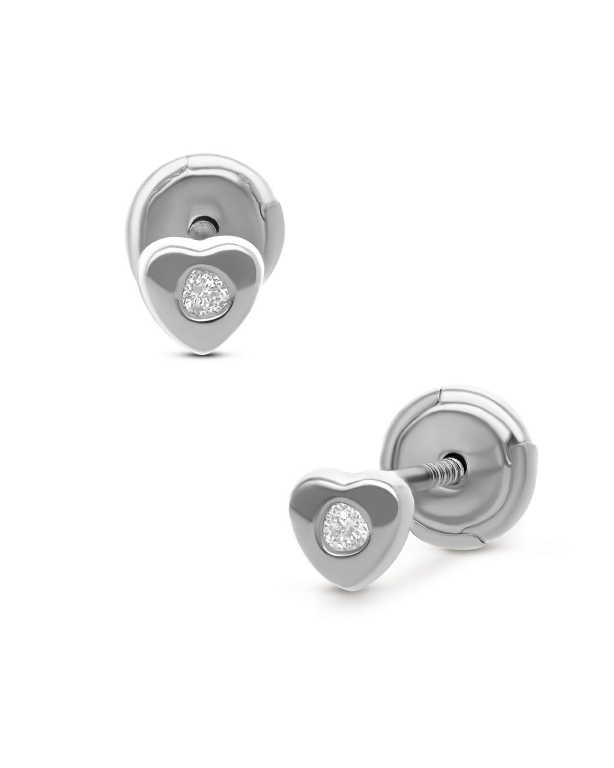 Broqueles corazón oro blanco 14K 2pts diamante PRB-124-A