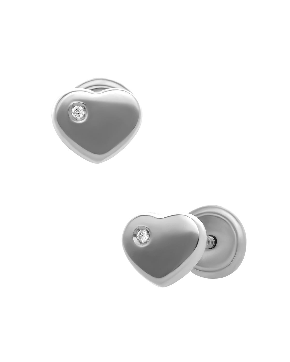 Broqueles de corazón en oro blanco 14k con diamante PRB-127-A