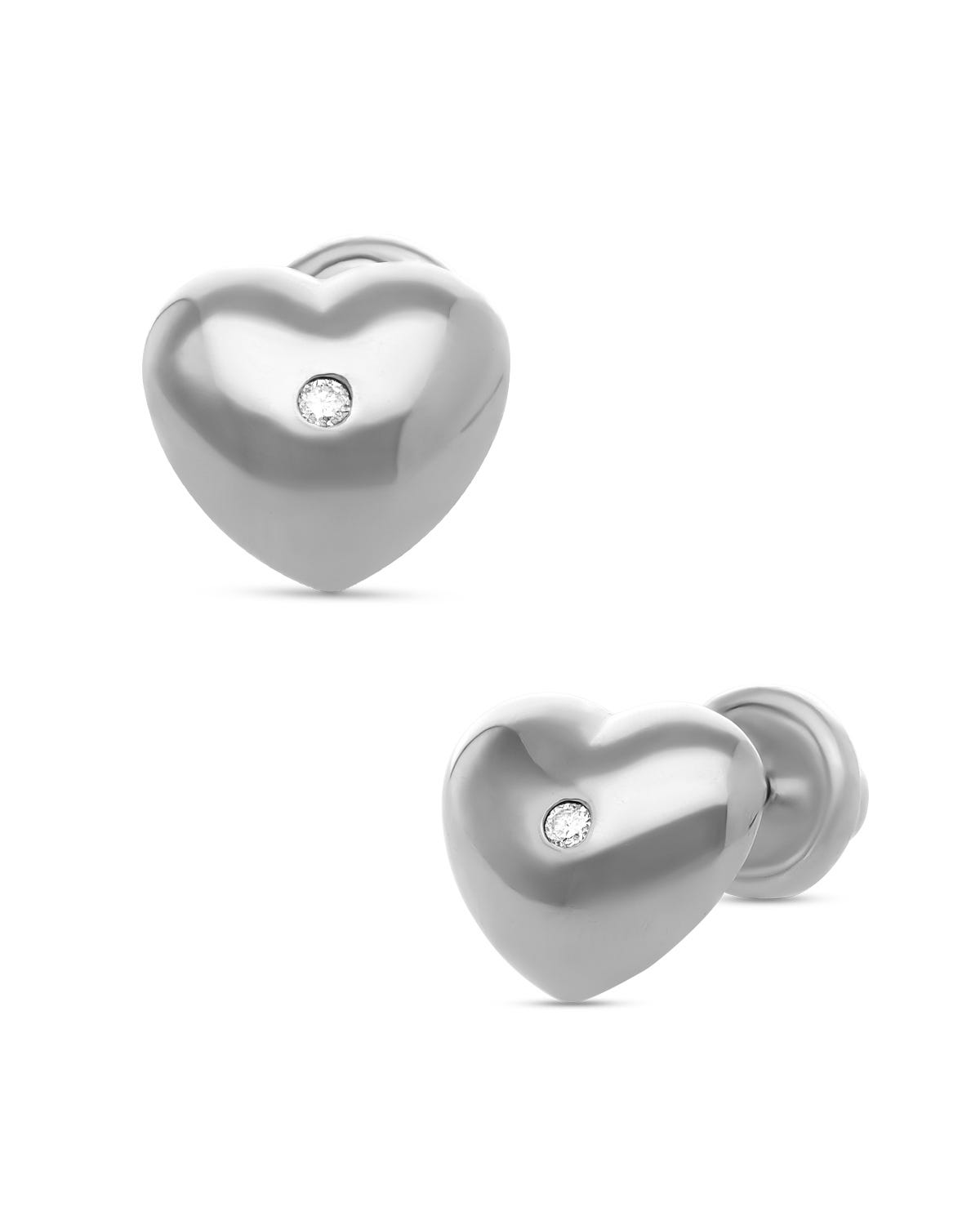 Broqueles de corazón en oro blanco 14k con diamante PRB-129-A