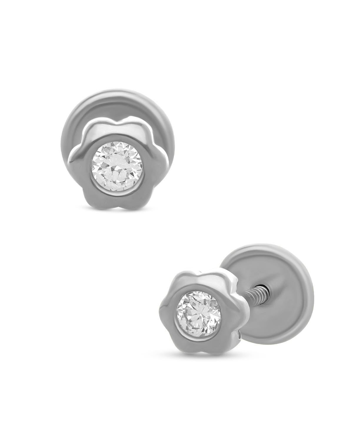 Broqueles de flor en oro blanco 14k con diamante PRB-130-A