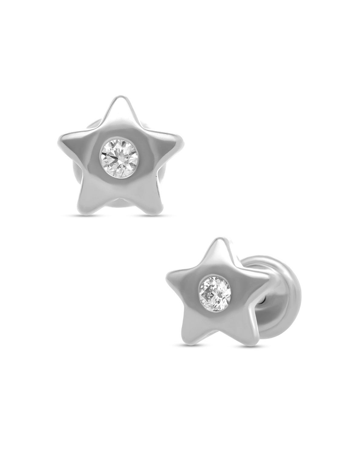 Broqueles estrella oro blanco 14K 2pts diamante PRB-136-A
