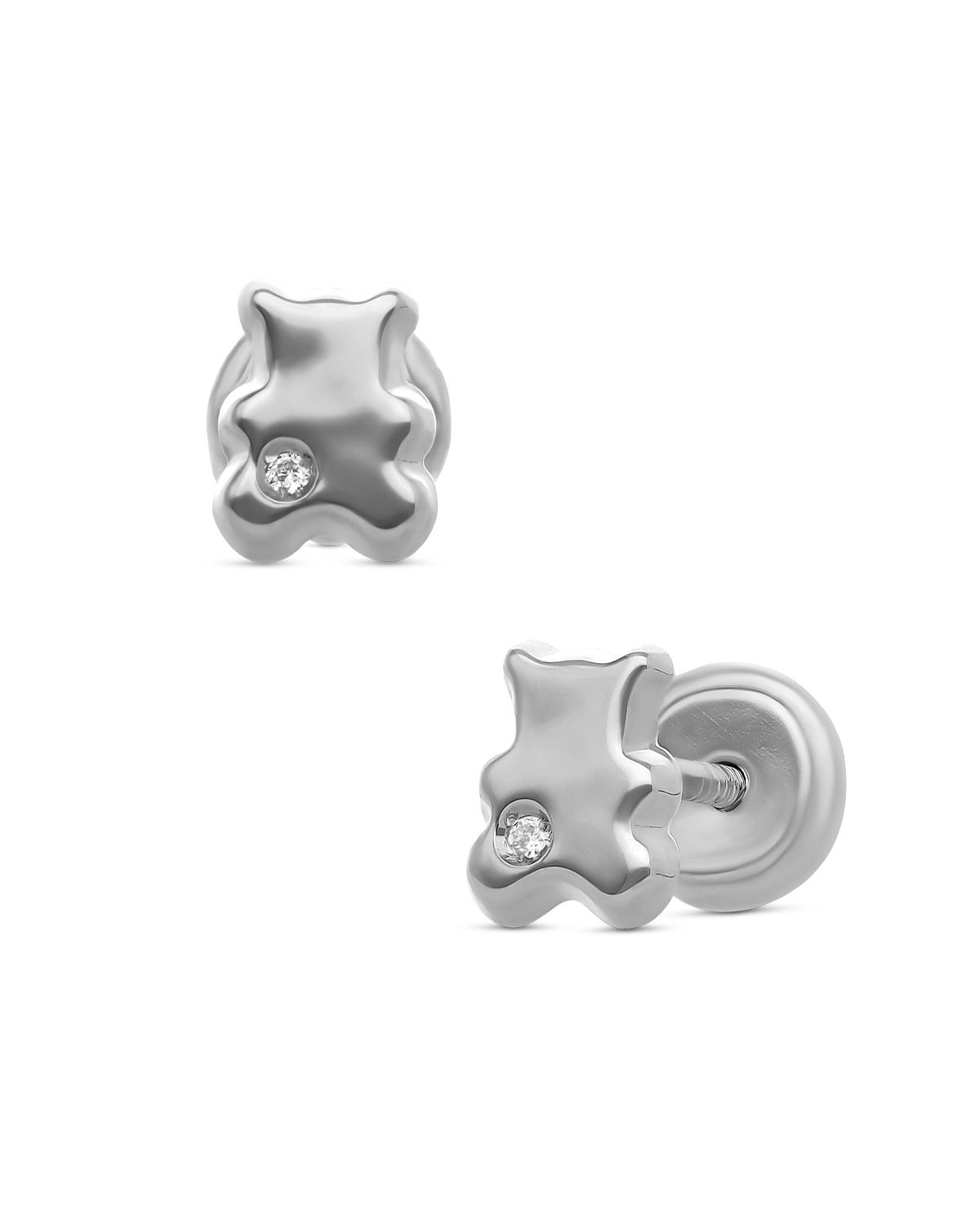 Broqueles de oso en oro blanco 14k con 1pt de diamante PRB-139-A