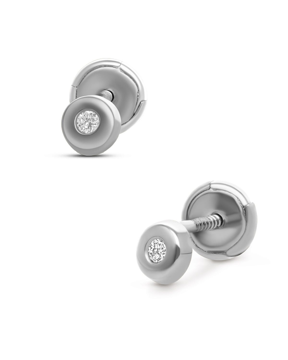 Broqueles redondos oro blanco 14K 2pts diamante PRB-141-A