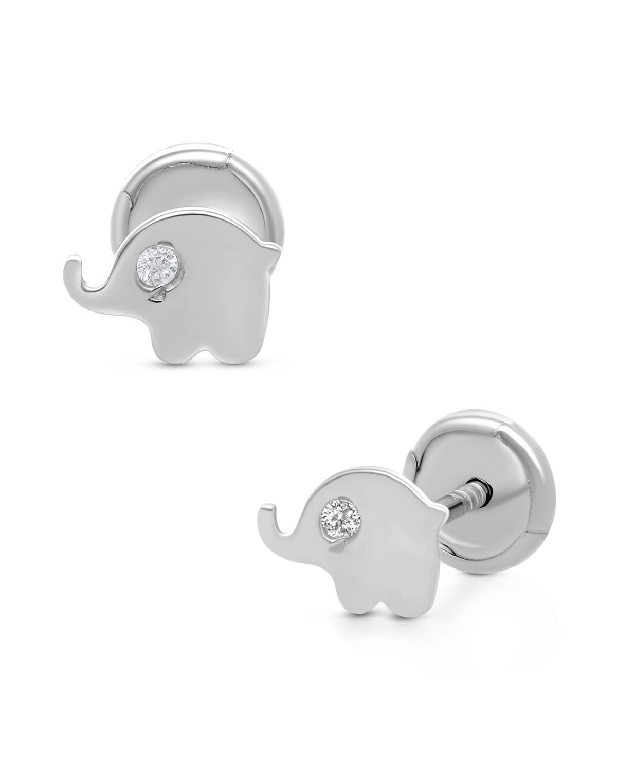 Broqueles elefante oro blanco 14K 1pt diamante PRB-142-A