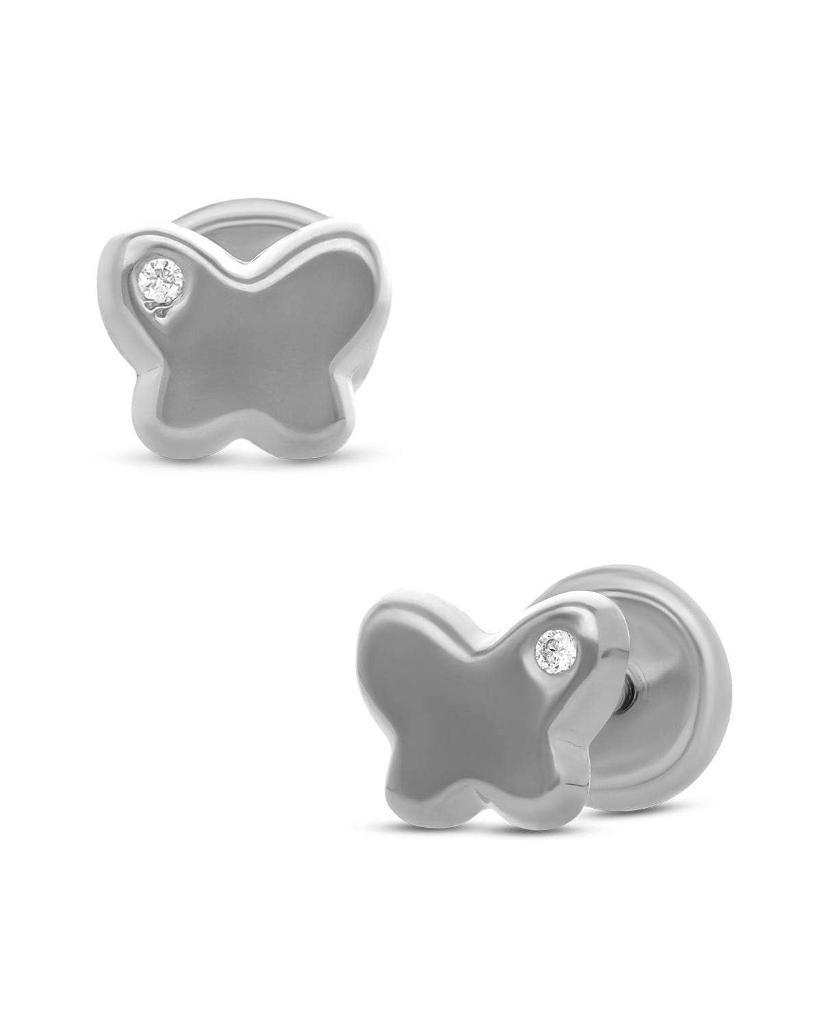 Broqueles de mariposa en oro blanco 14k con 1pt de diamante PRB-143-A