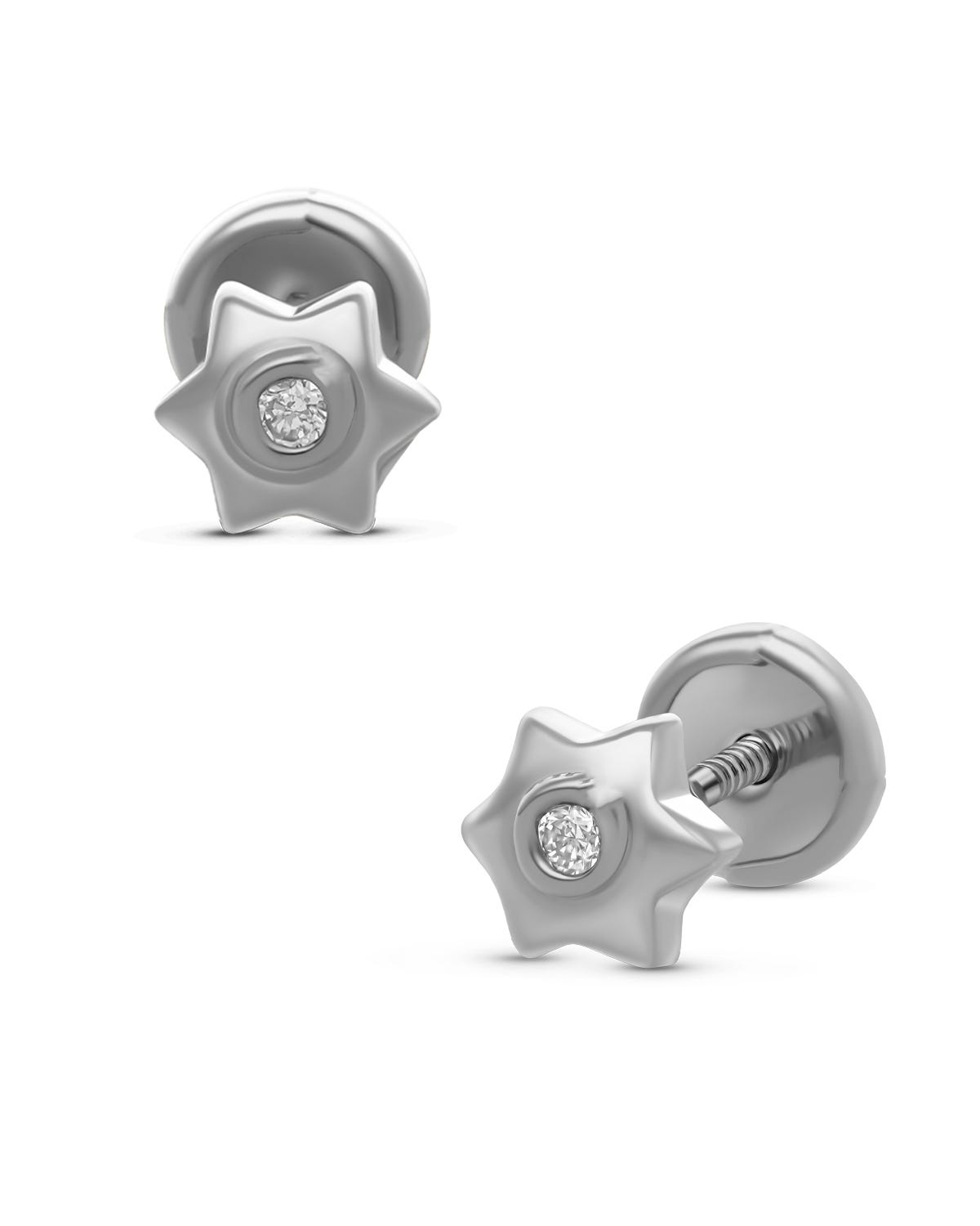 Broqueles estrella oro blanco 14K 2pts diamante PRB-146-A