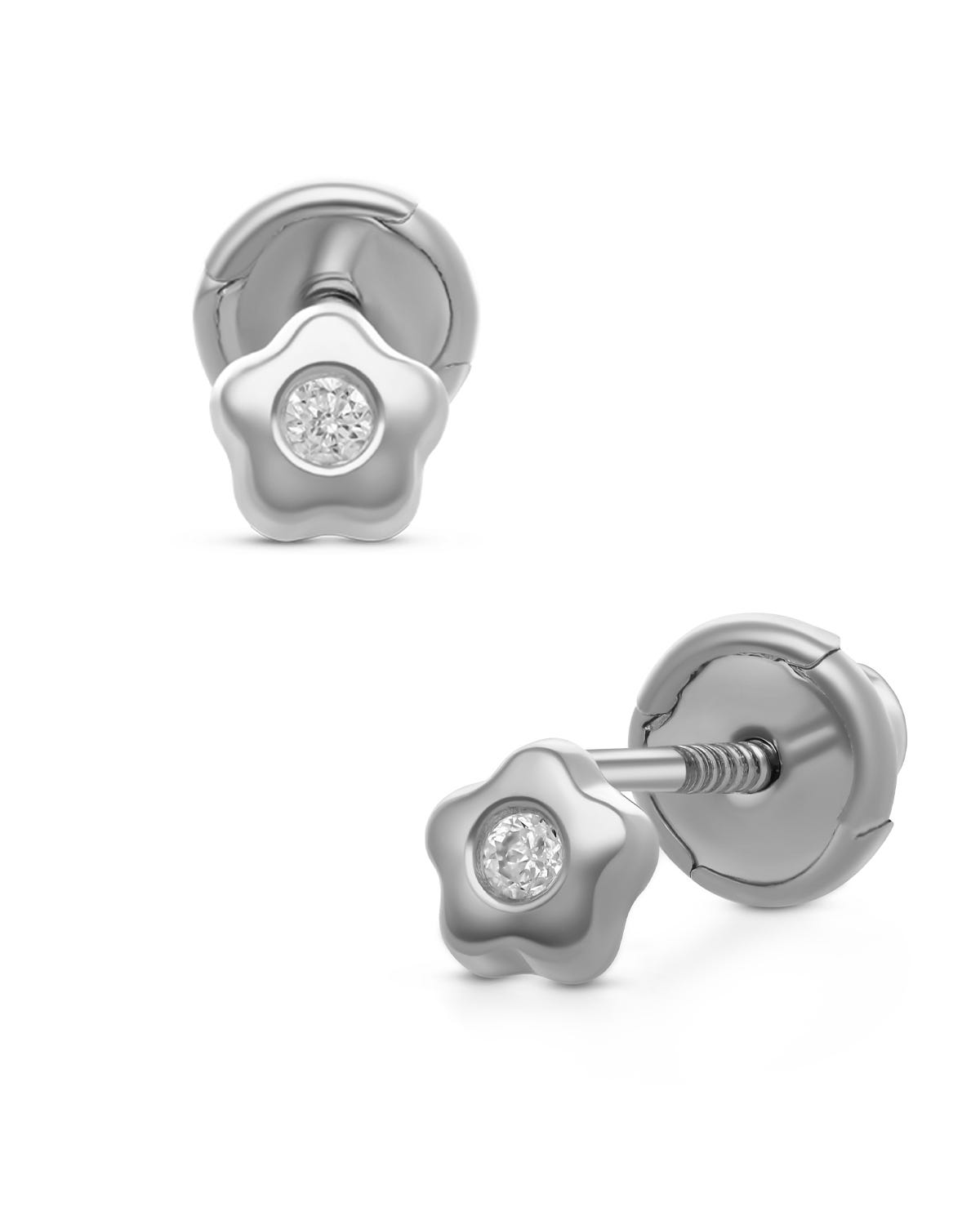 Broqueles flor oro blanco 14K 2pts diamante PRB-152-A