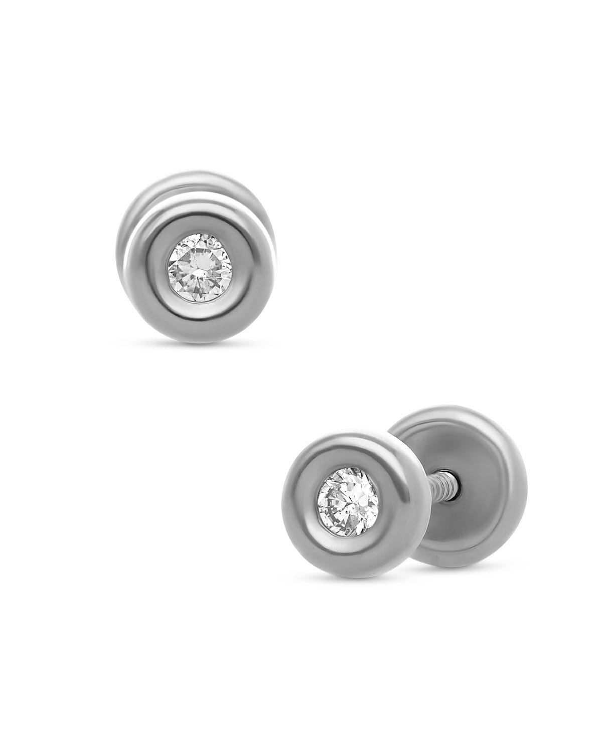 Broqueles redondos de oro blanco 14k con 2pts de diamante PRB-157-A