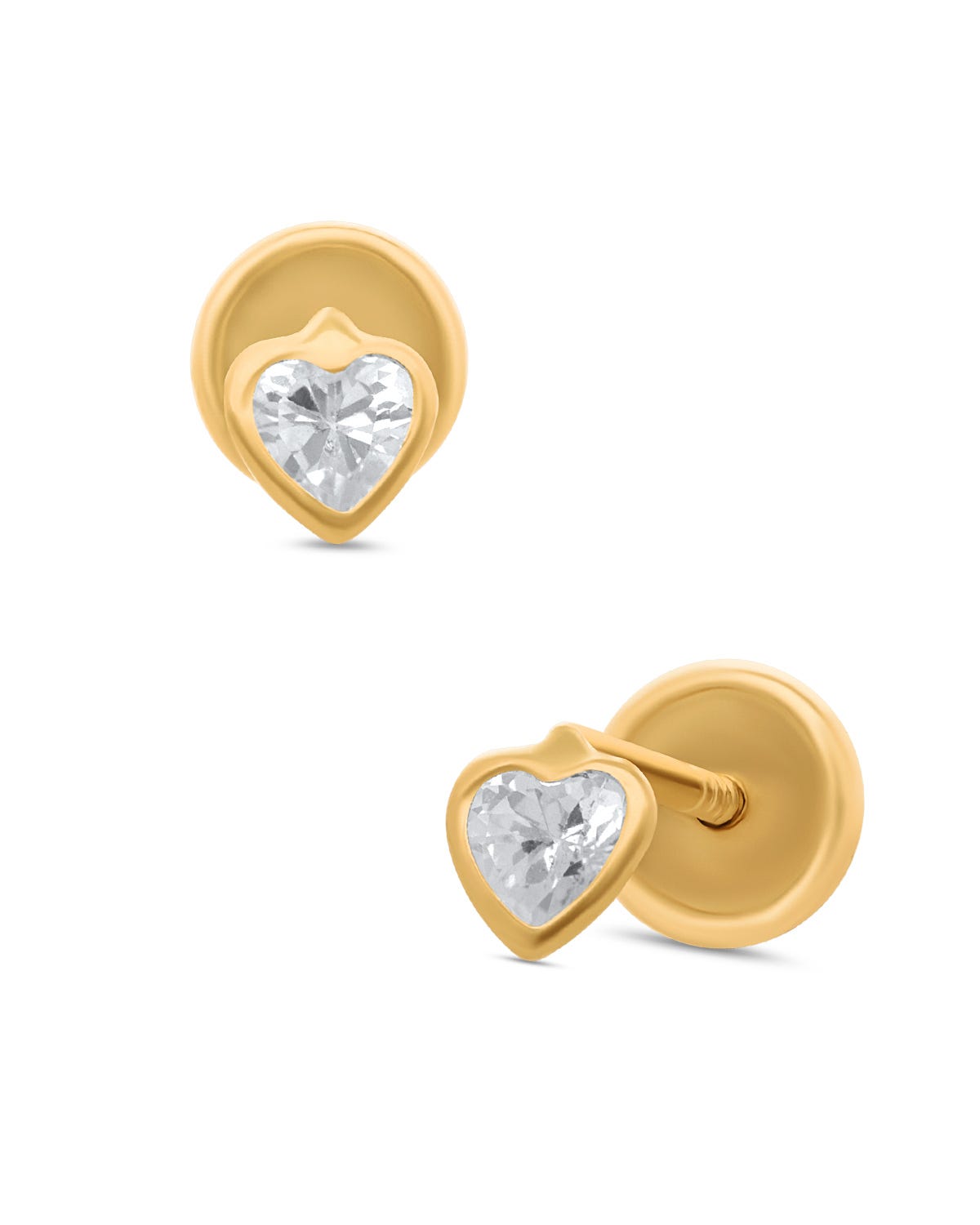 Broqueles en forma de corazón en oro amarillo de 14k con zirconias