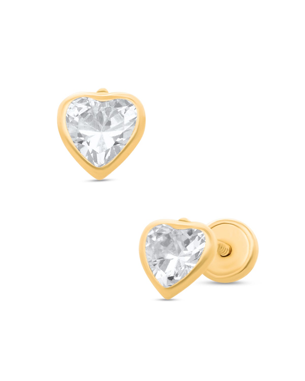 Broqueles de corazón en oro amarillo 14K con zirconias
