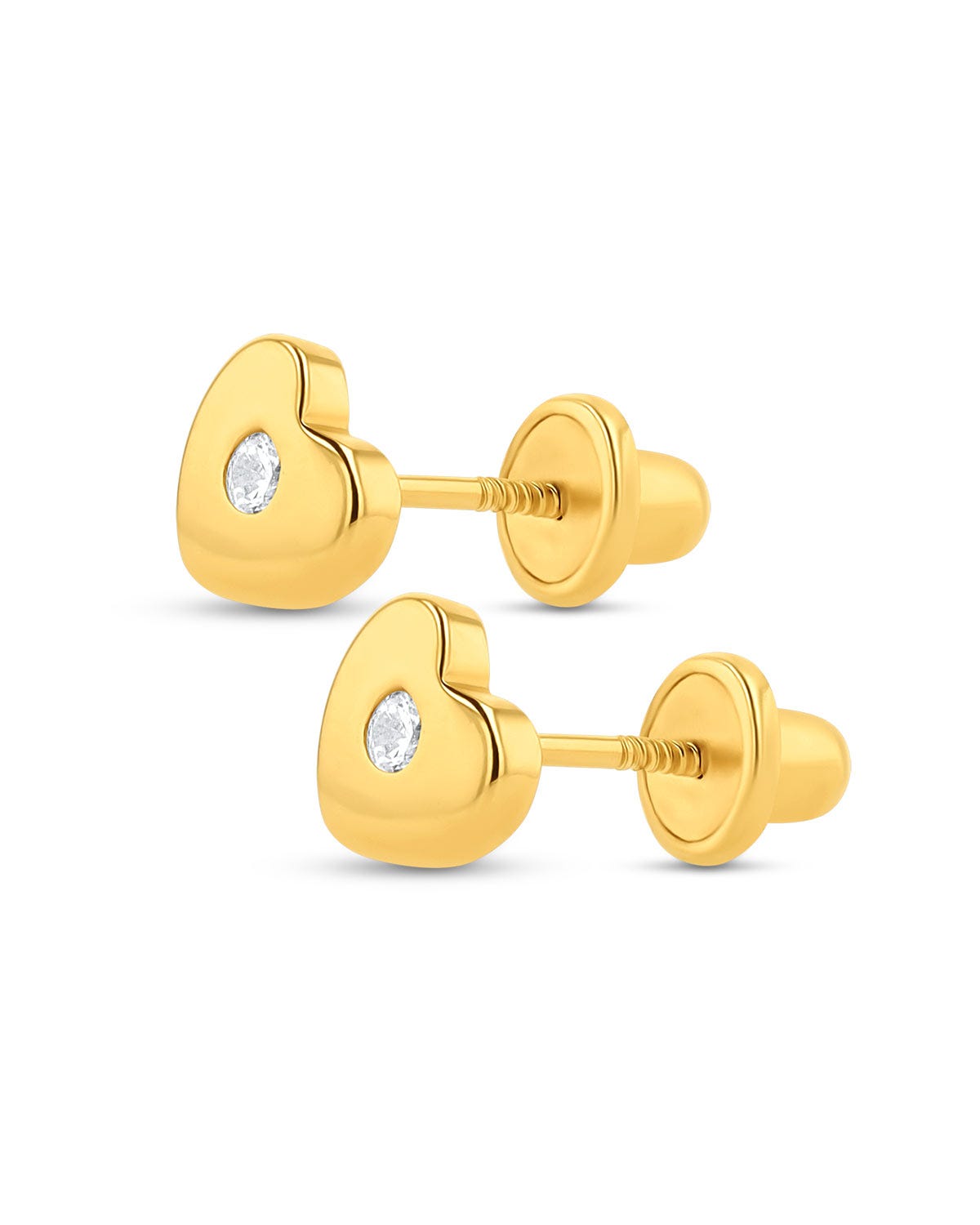 Broqueles de corazón en oro amarillo 14K con 1 pt de diamante