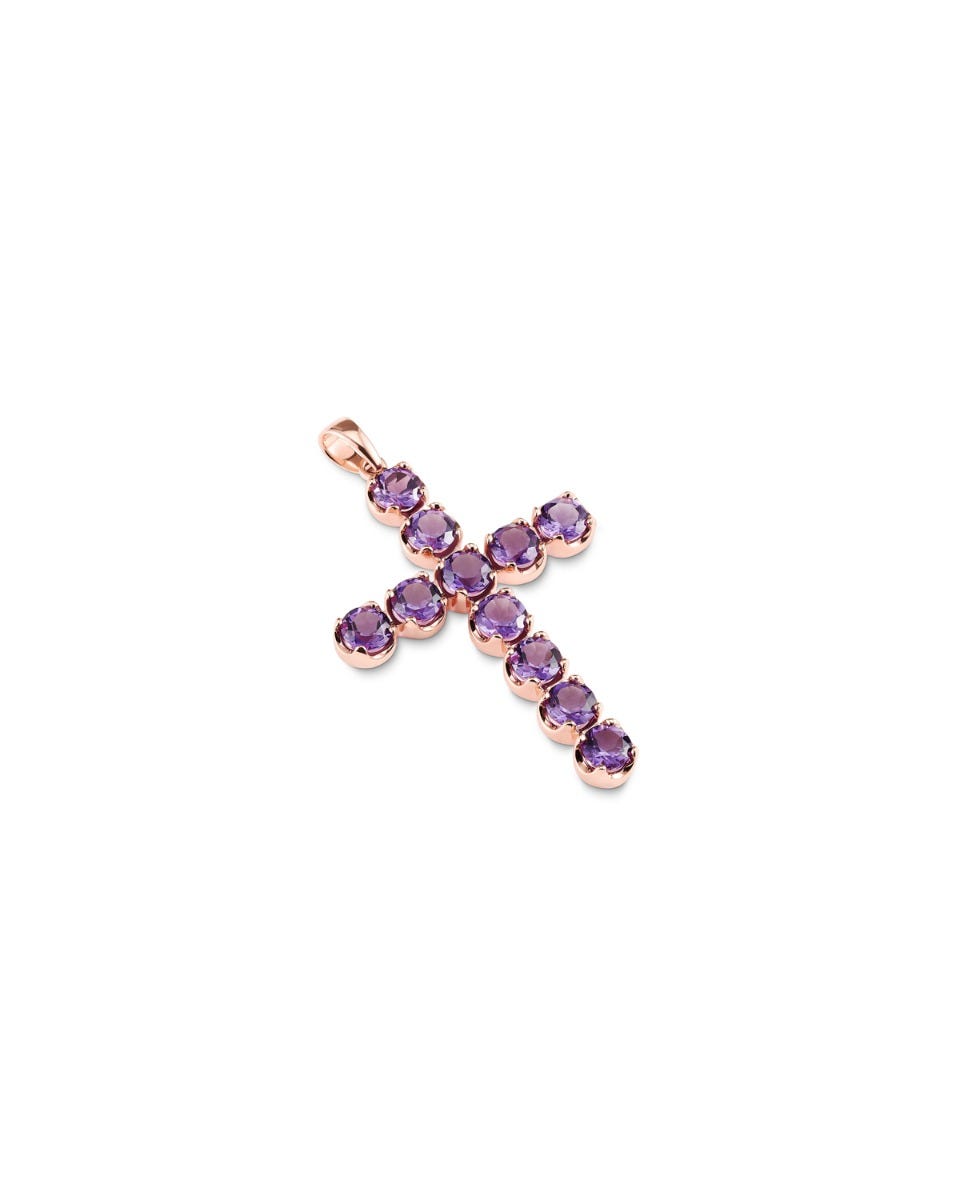 Dije pequeño de oro rosa 14K con amatista, diseño delicado y femenino.