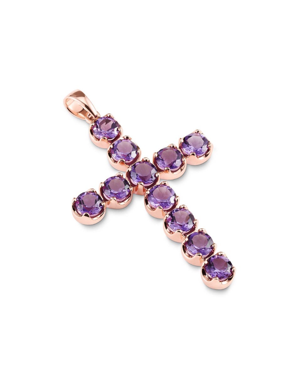 DIJE DE ORO ROSA SIN CADENA 14K CON AMATISTA (5 CM)