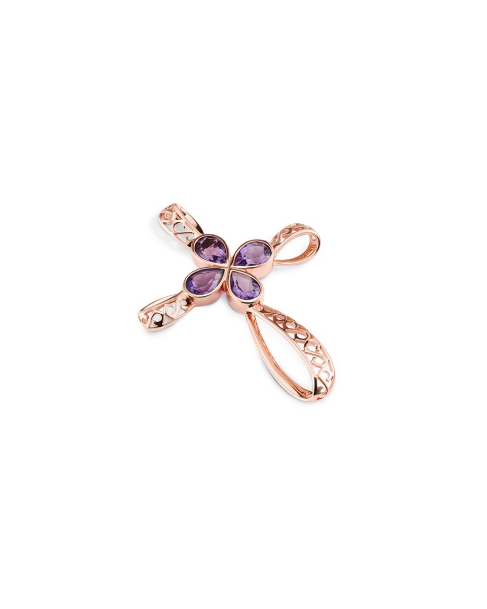 DIJE DE ORO ROSA SIN CADENA 14K CON AMATISTA (3.3 CM)