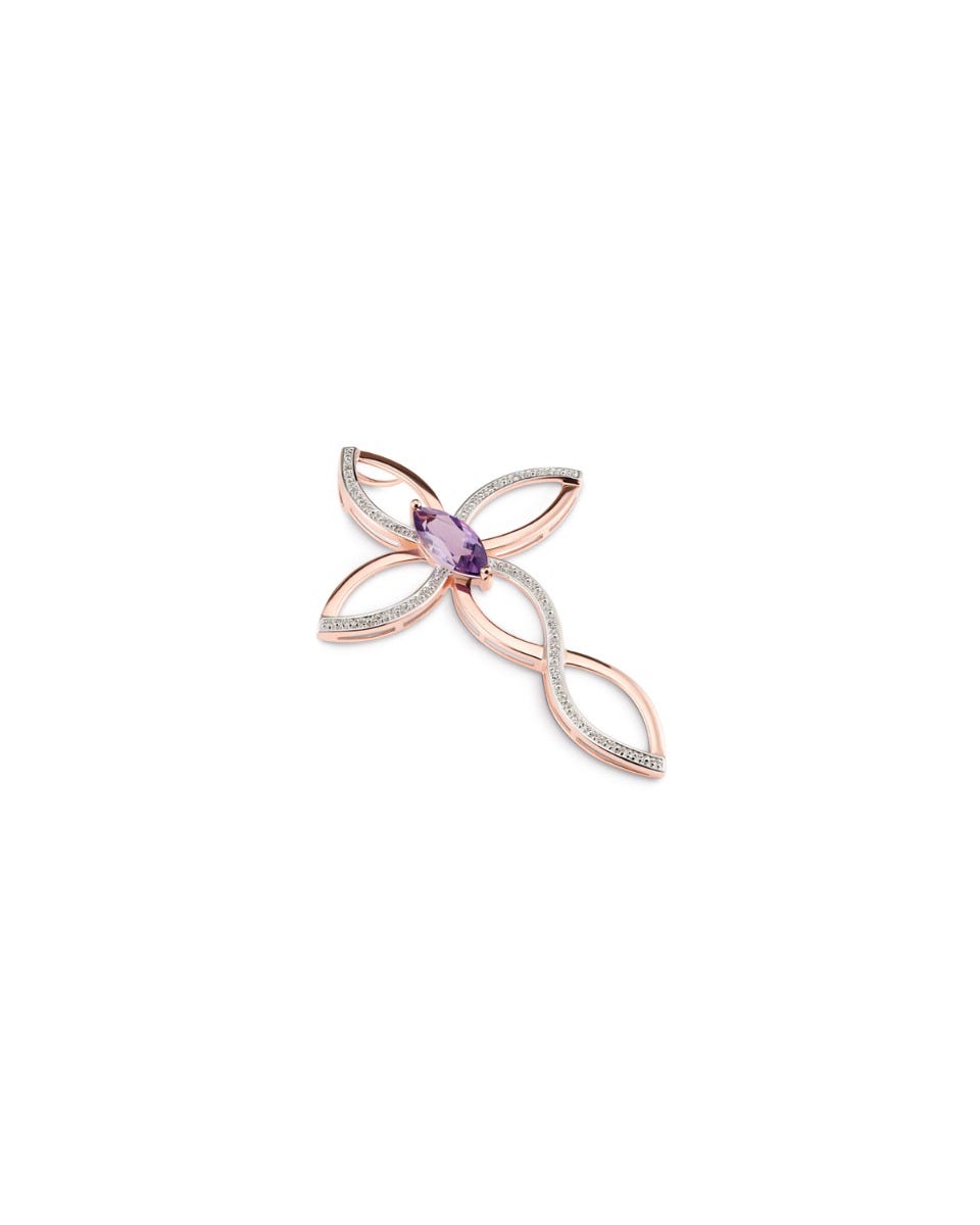 DIJE ORO ROSA CON PLATINADO 14K CON 3.5 PTS DE DIAMANTE Y AMATISTA (2.8 CM)
