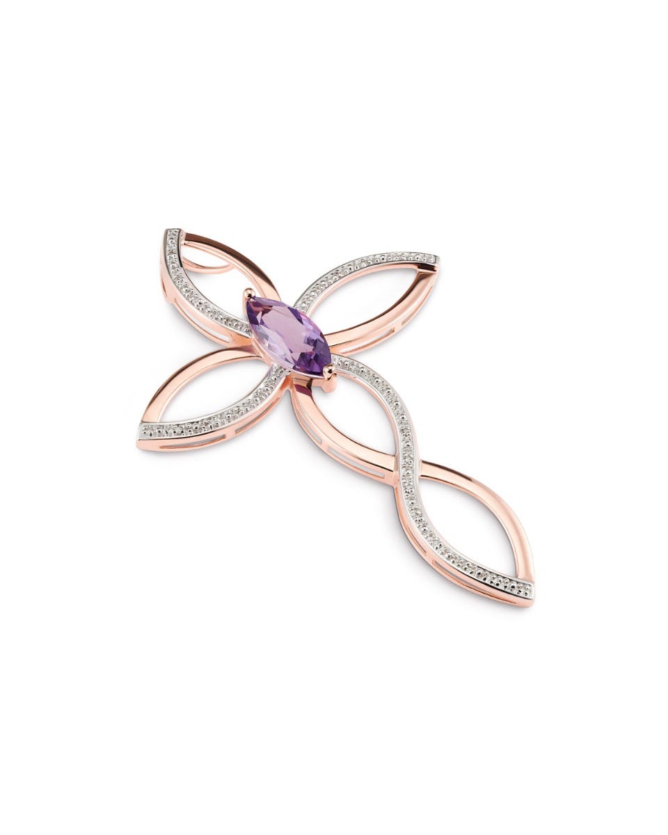 DIJE ORO ROSA CON PLATINADO 14K CON 3.5 PTS DE DIAMANTE Y AMATISTA (4.9 CM)