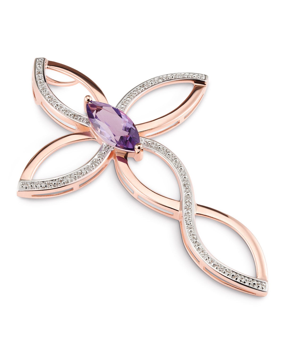 DIJE ORO ROSA CON PLATINADO 14K CON DIAMANTE Y AMATISTA (6.9 CM)