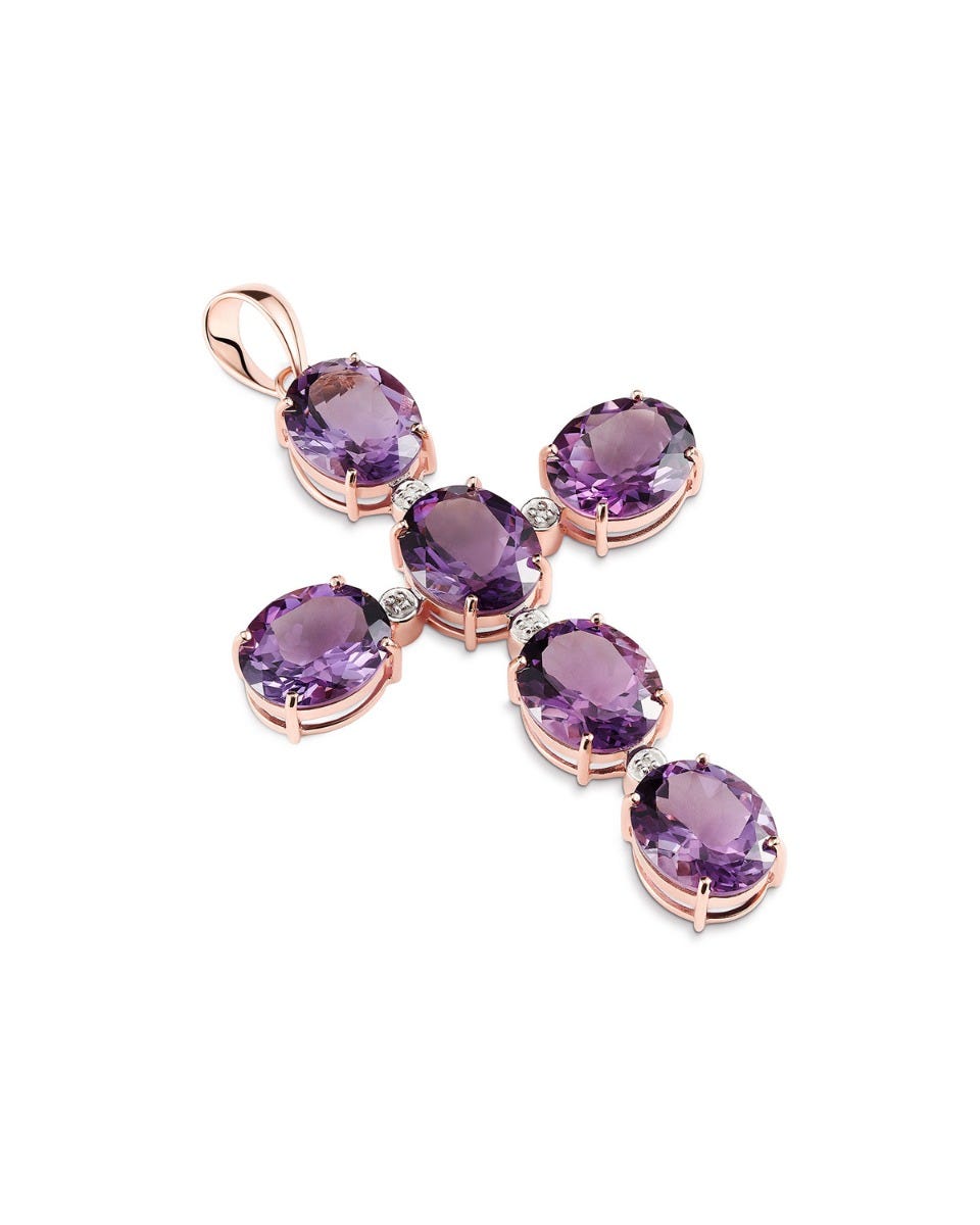 DIJE ORO ROSA CON PLATINADO 14K CON 2.5 PTS DE DIAMANTE Y AMATISTA (4.8 CM)