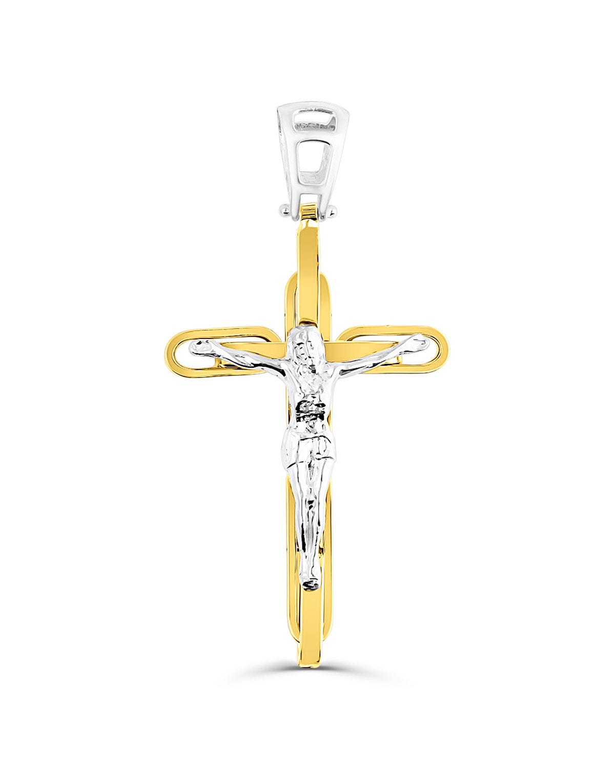 Crucifijo de oro amarillo y blanco 14K 