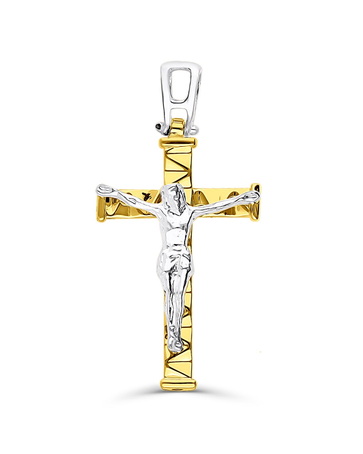 Crucifijo hecho de oro amarillo y blanco 14K sin cadena