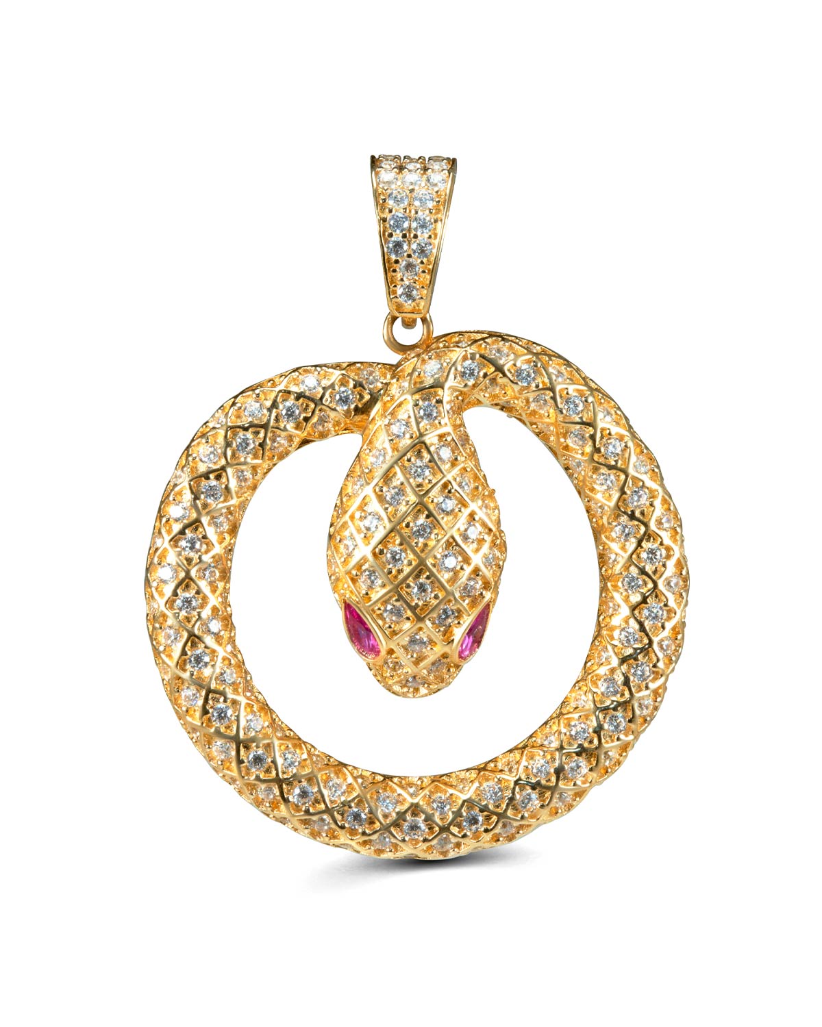 Dije Serpiente Oro Amarillo 14K sin Cadena con Zirconias Blancas y Rojas