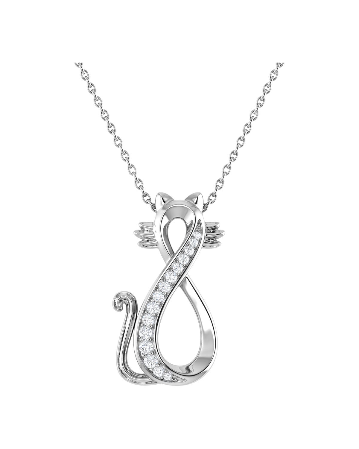 SURAJ-265-D DIJE DE GATO DE ORO BLANCO CON CADENA 14K CON 10PTS DE DIAMANTE