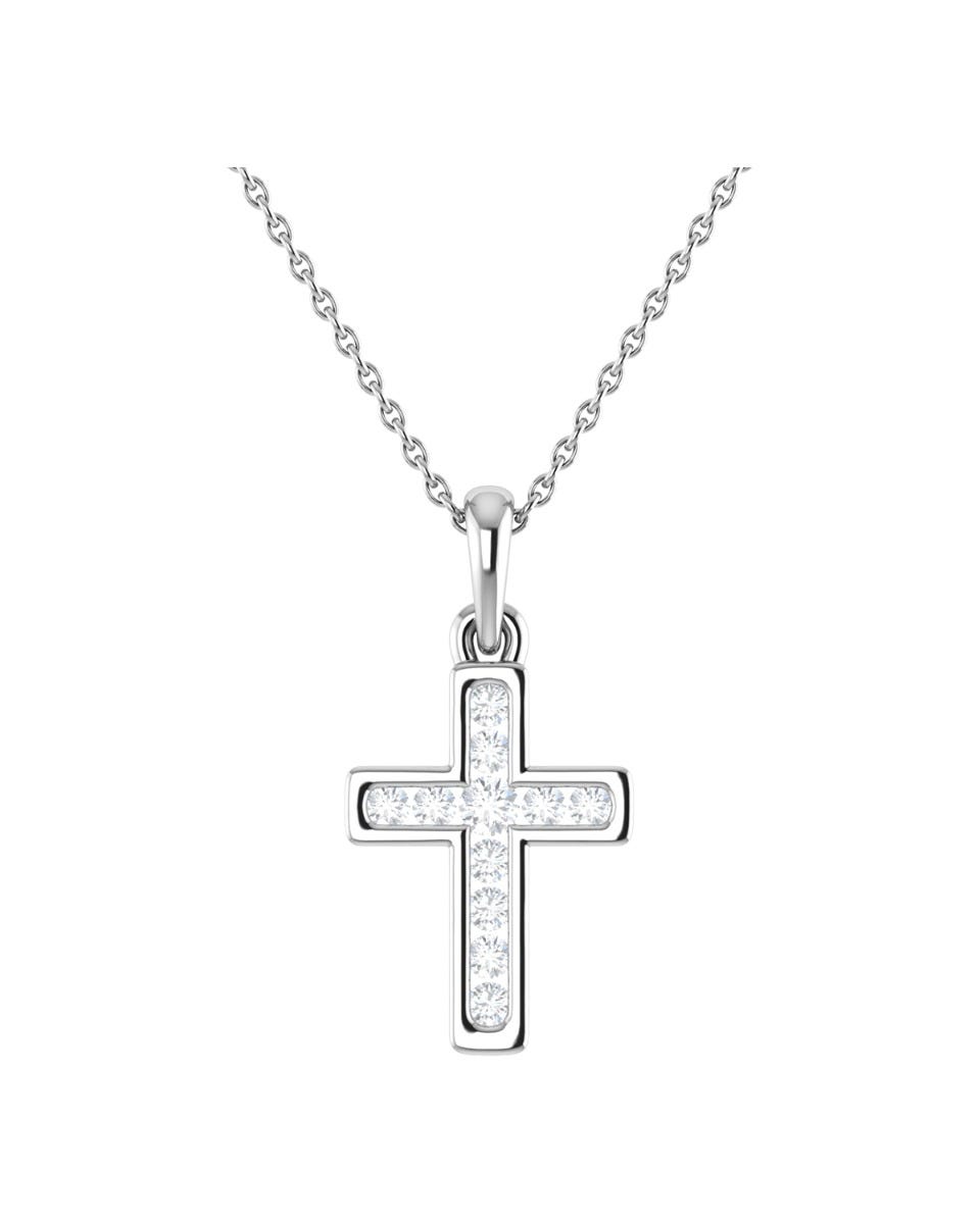 SURAJ-41-D DIJE DE CRUZ (1.8CM) ORO BLANCO 14K CON CADENA Y 15PTS DE DIAMANTE (SI3) (I1)
