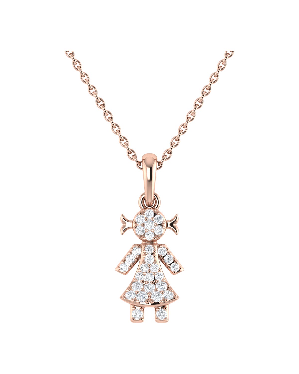 SURAJ-190-D DIJE DE NIÑA DE ORO ROSA CON CADENA 14K CON 12PTS DE DIAMANTE