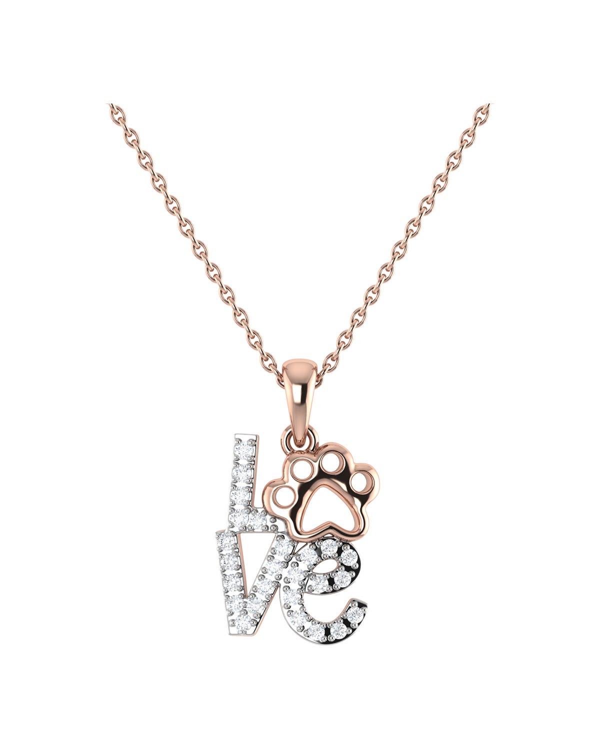 SURAJ-192-G DIJE LOVE DE ORO ROSA CON CADENA 14K CON 8PTS DE DIAMANTE