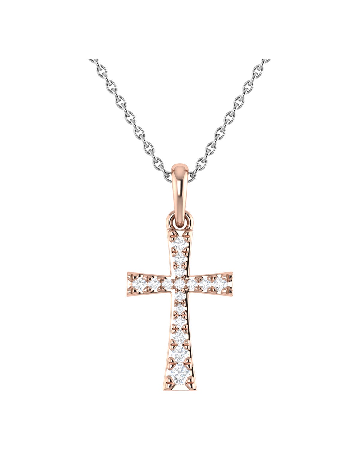 SURAJ-30-D DIJE DE CRUZ (1.8CM) DE ORO ROSA 14K CON CADENA Y 10PTS DE DIAMANTE (SI3) (I1)
