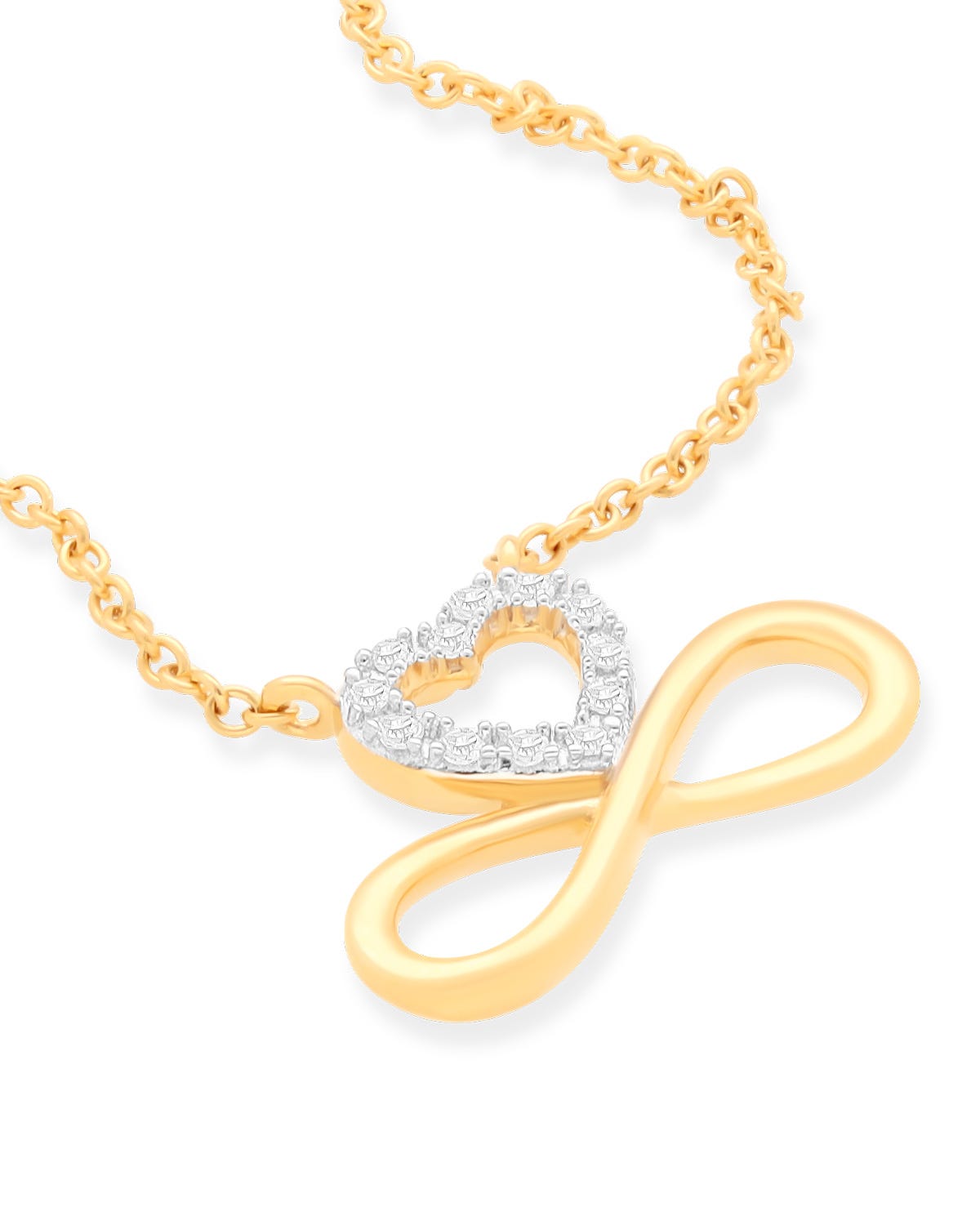 Gargantilla de infinito y corazón en oro 14K con diamantes