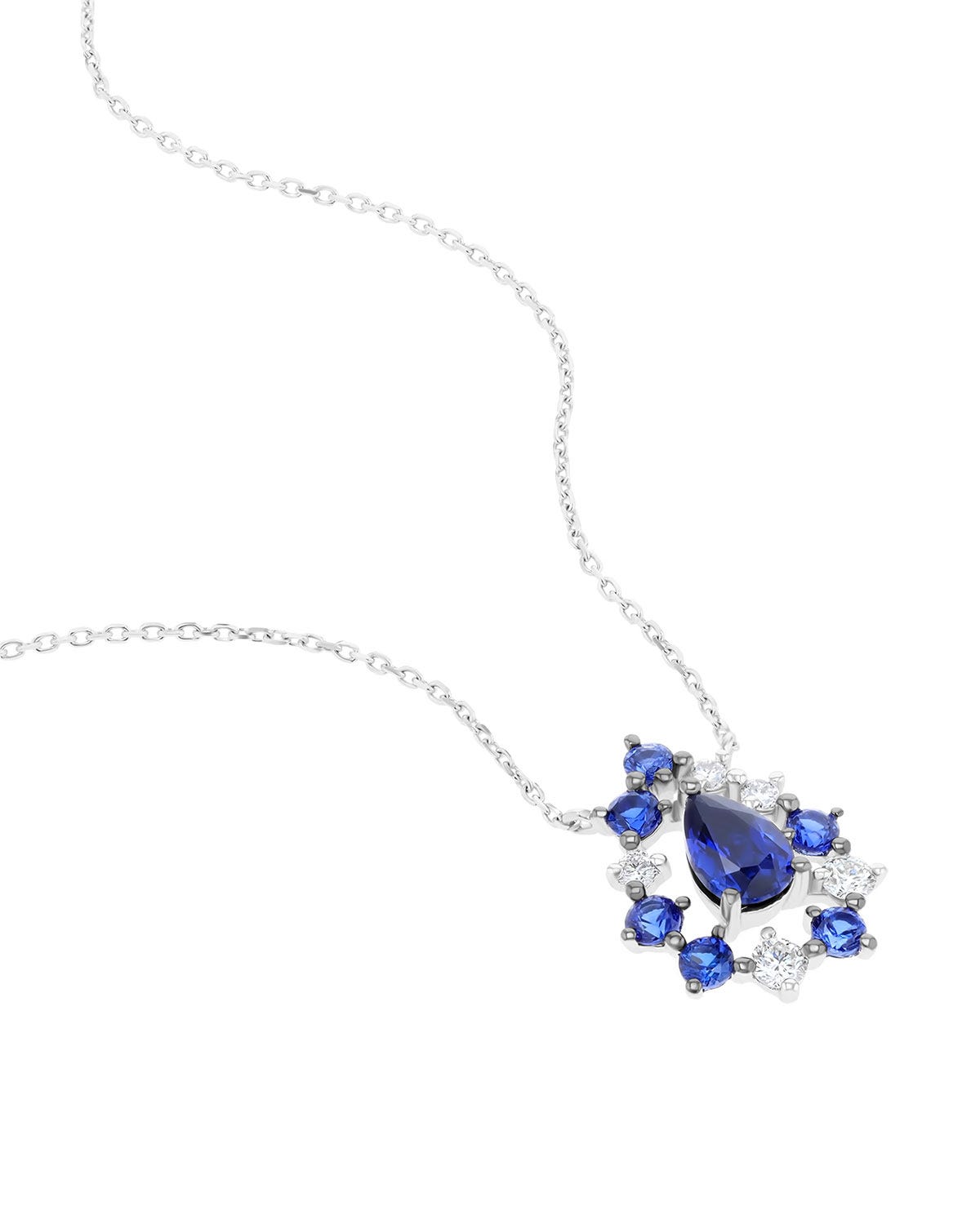 Gargantilla de oro blanco 14K con diamante y zafiro