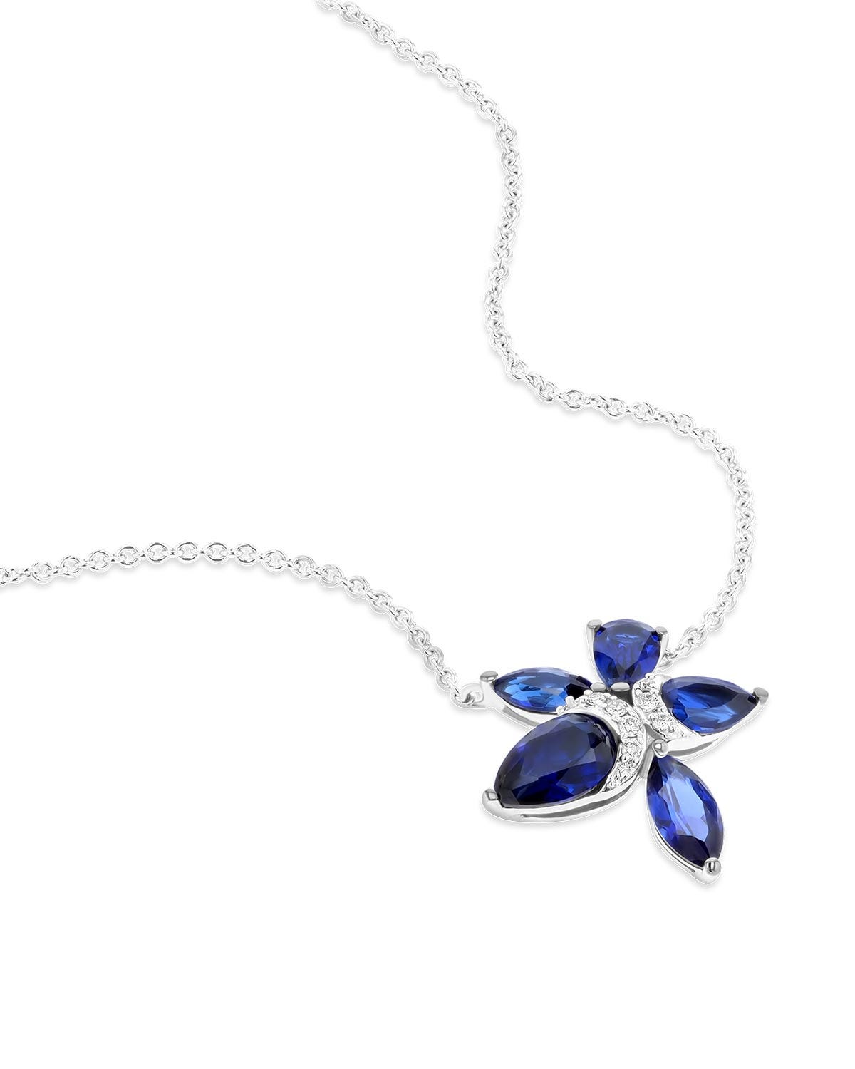 Gargantilla de oro blanco 14K con diamante y zafiro