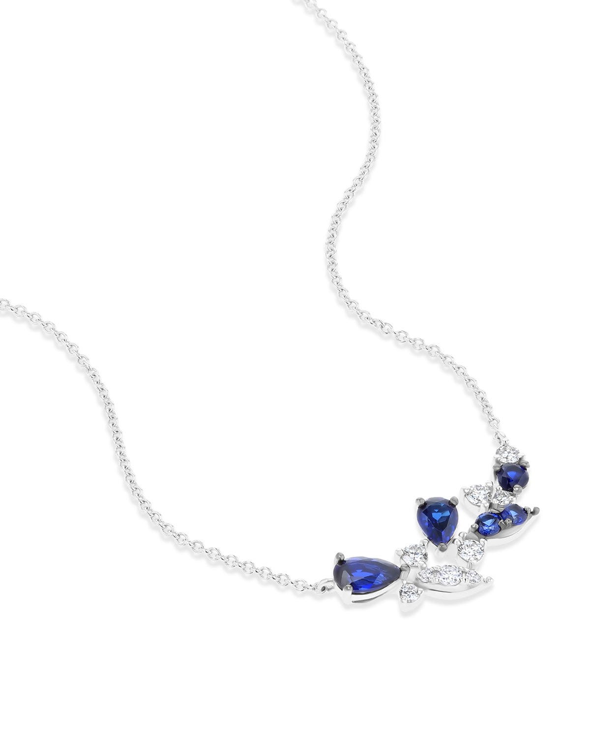 Gargantilla de oro blanco 14K con diamante y zafiro